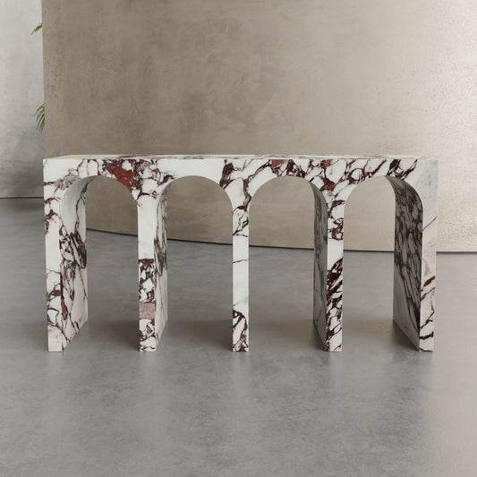 Arca arched console table in Calacatta Viola marble
