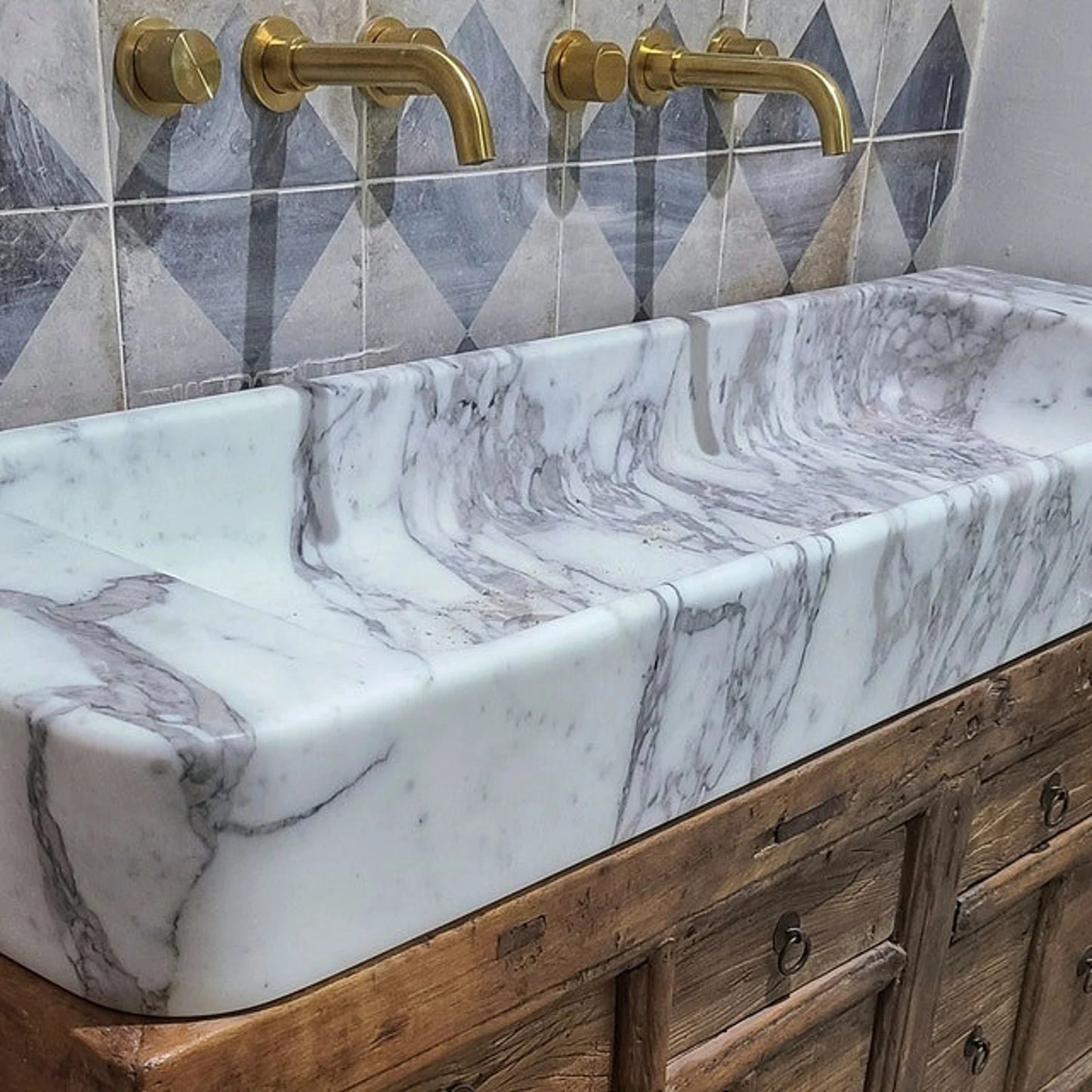luxury double marble sink dual basin bathroom custom stone vanity Milan Eden Stone Designs