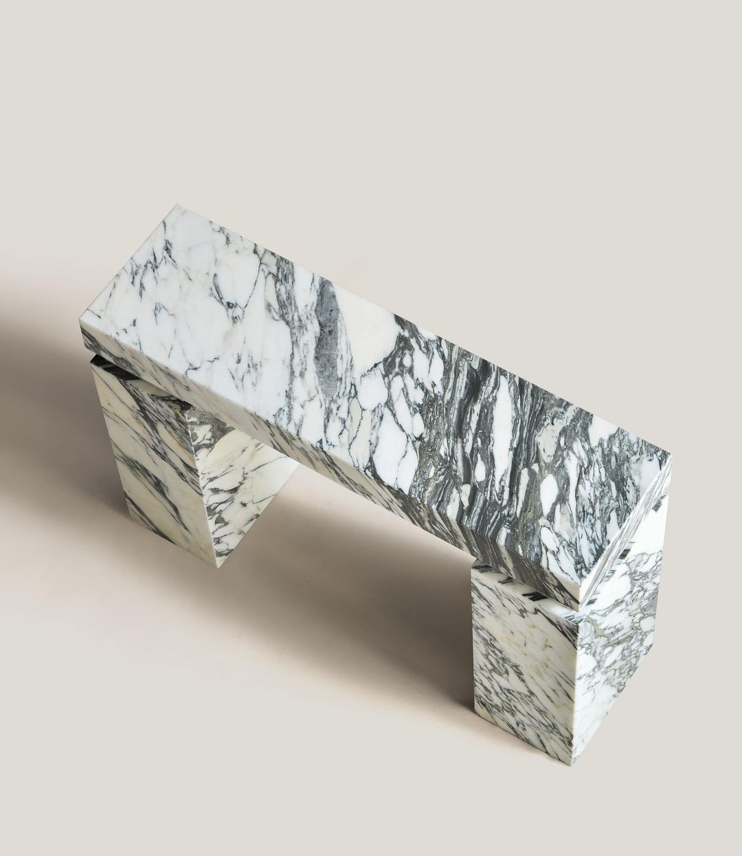 Stella Arabescato marble console table luxury natural stone furniture perspective view