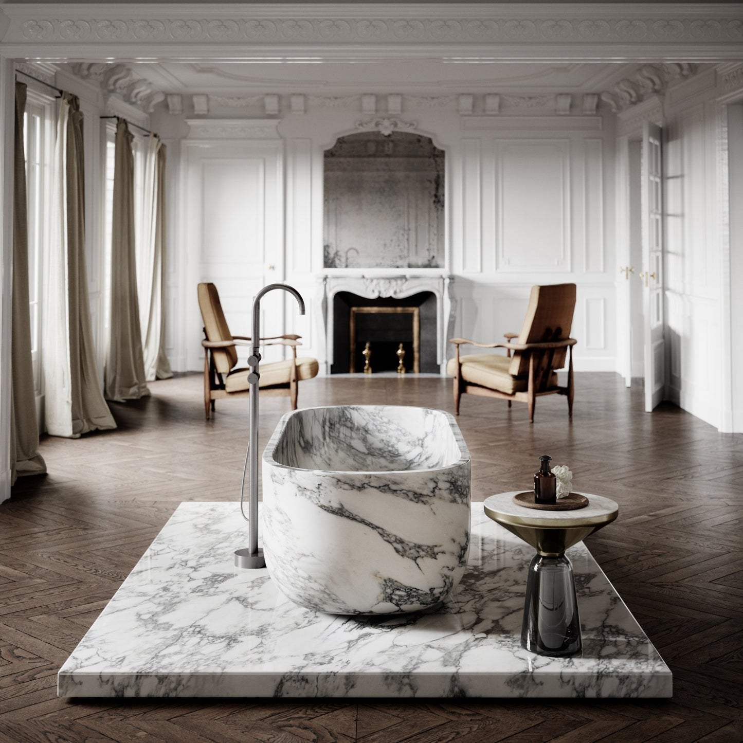 Altamura Arabescato marble freestanding bathtub luxury stone bath Eden Stone Designs