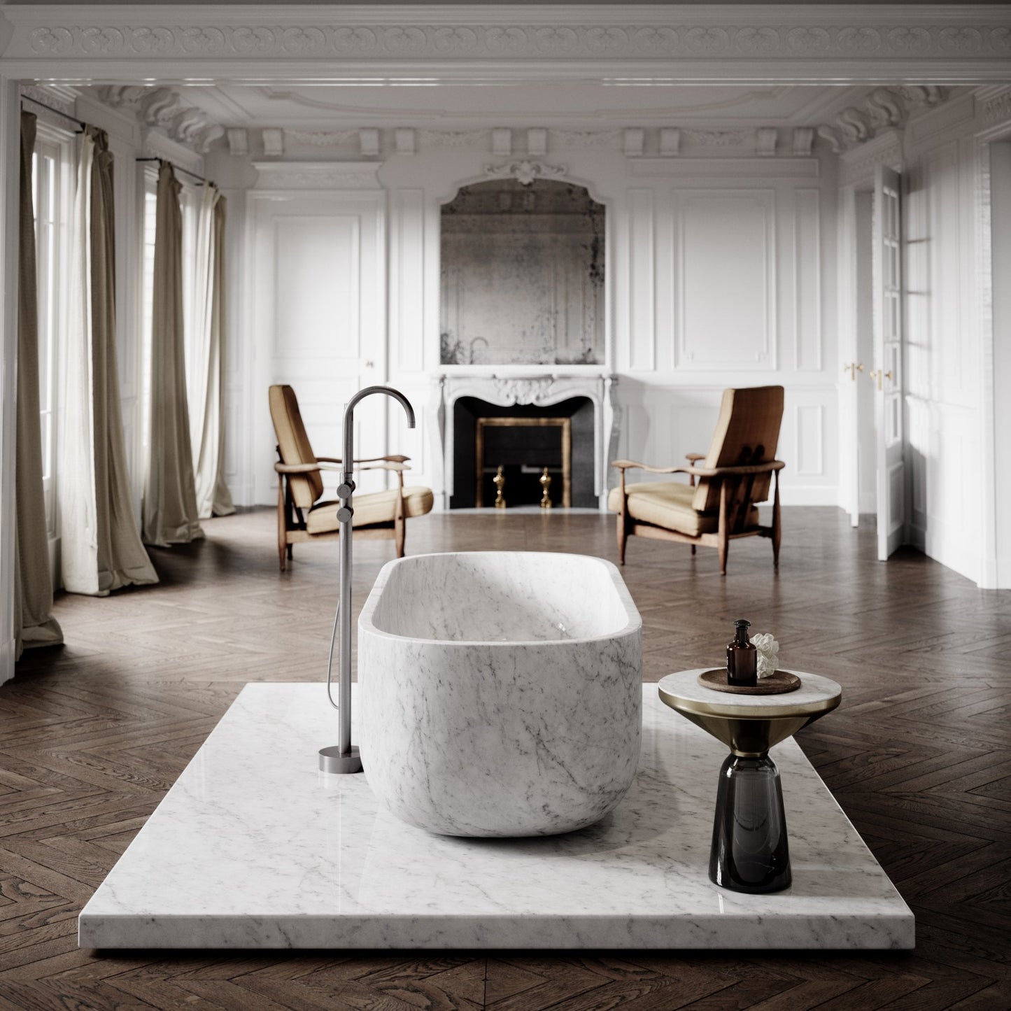 Altamura Carrara marble freestanding bathtub luxury stone bath Eden Stone Designs