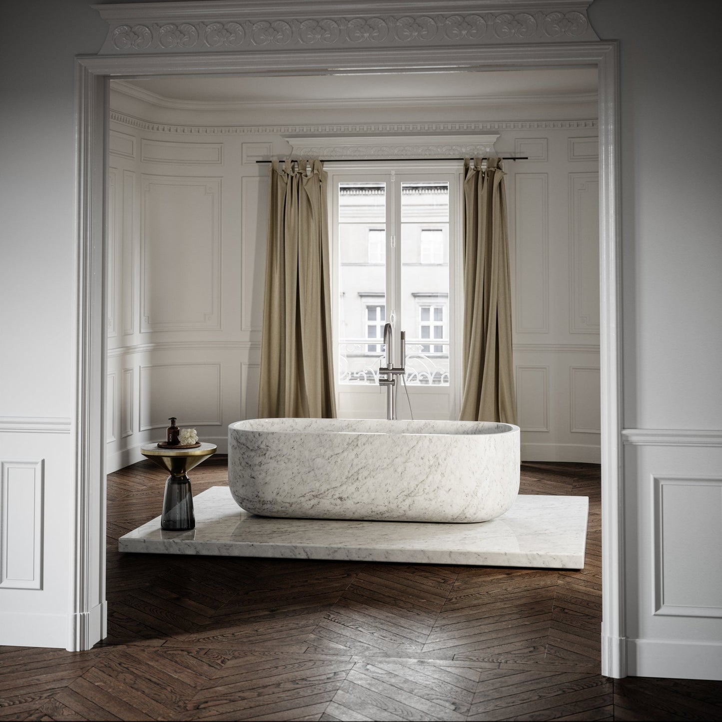 Altamura Carrara marble freestanding bathtub luxury stone bath Eden Stone Designs