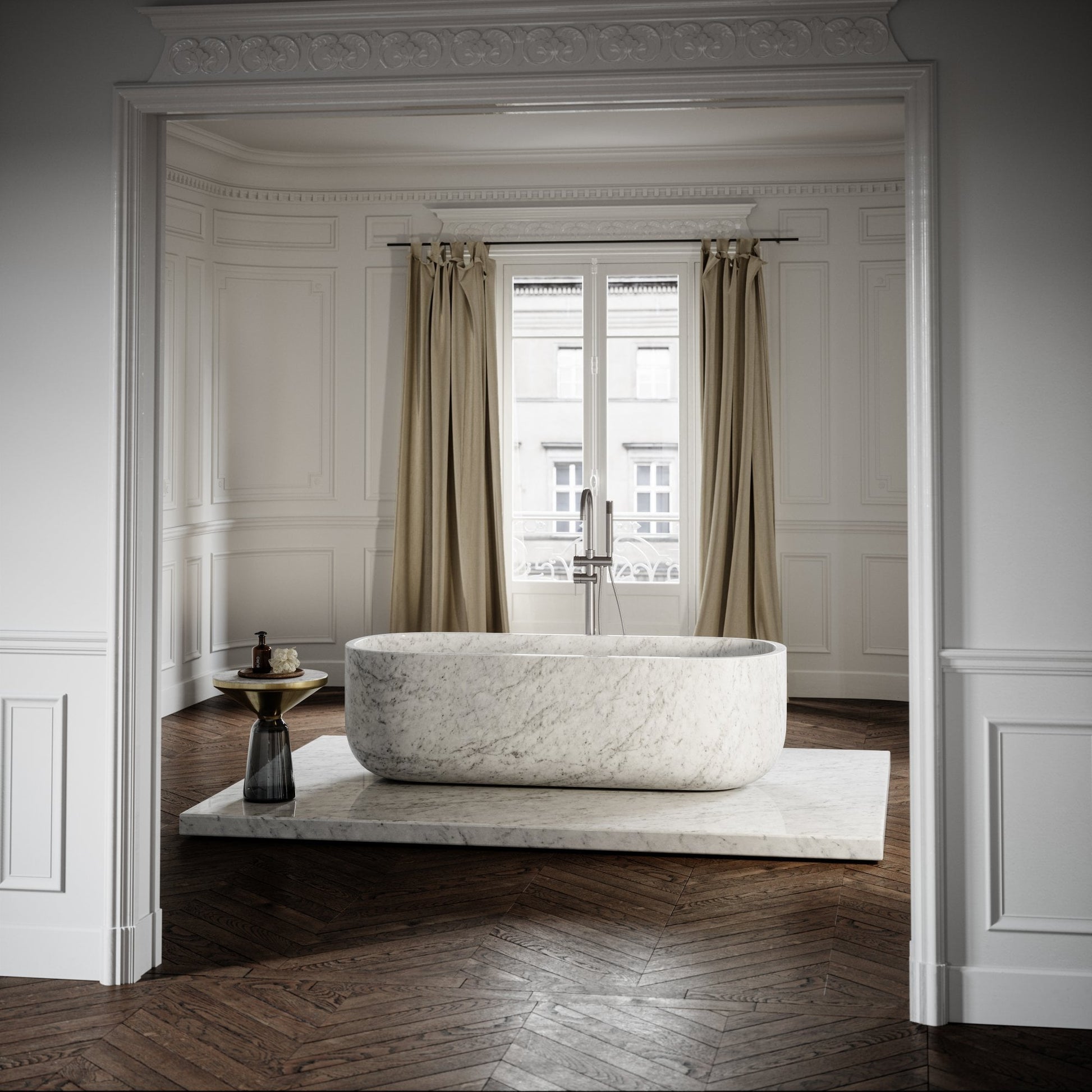 Altamura Carrara marble freestanding bathtub luxury stone bath Eden Stone Designs
