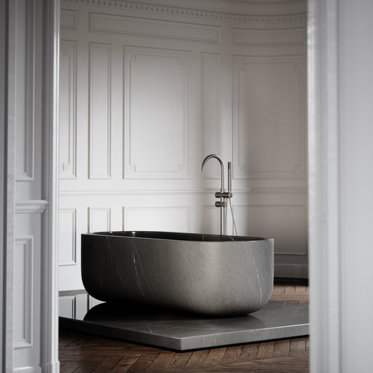 Altamura dark marble freestanding bathtub luxury stone bath Eden Stone Designs