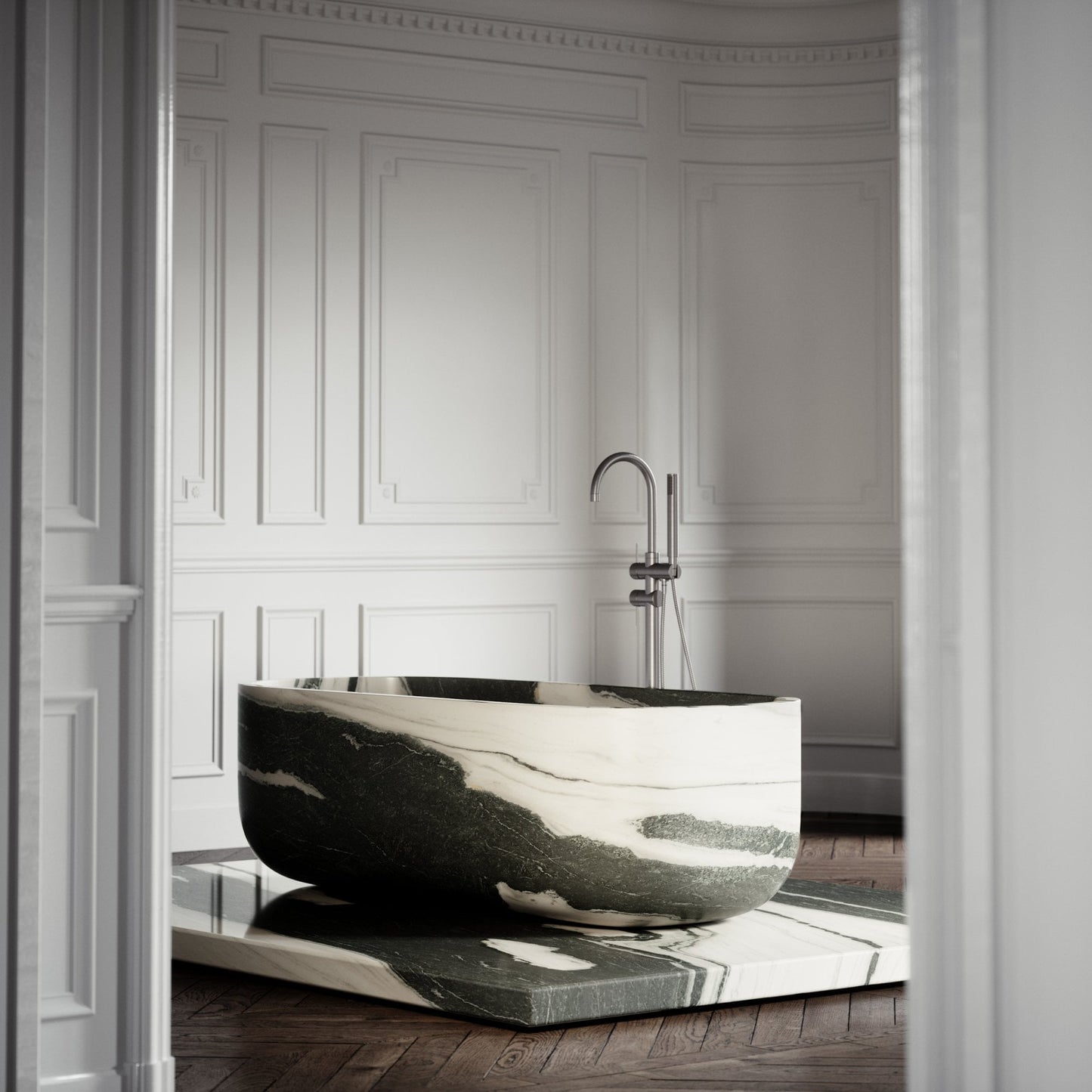 Altamura Panda marble freestanding bathtub luxury stone bath Eden Stone Designs