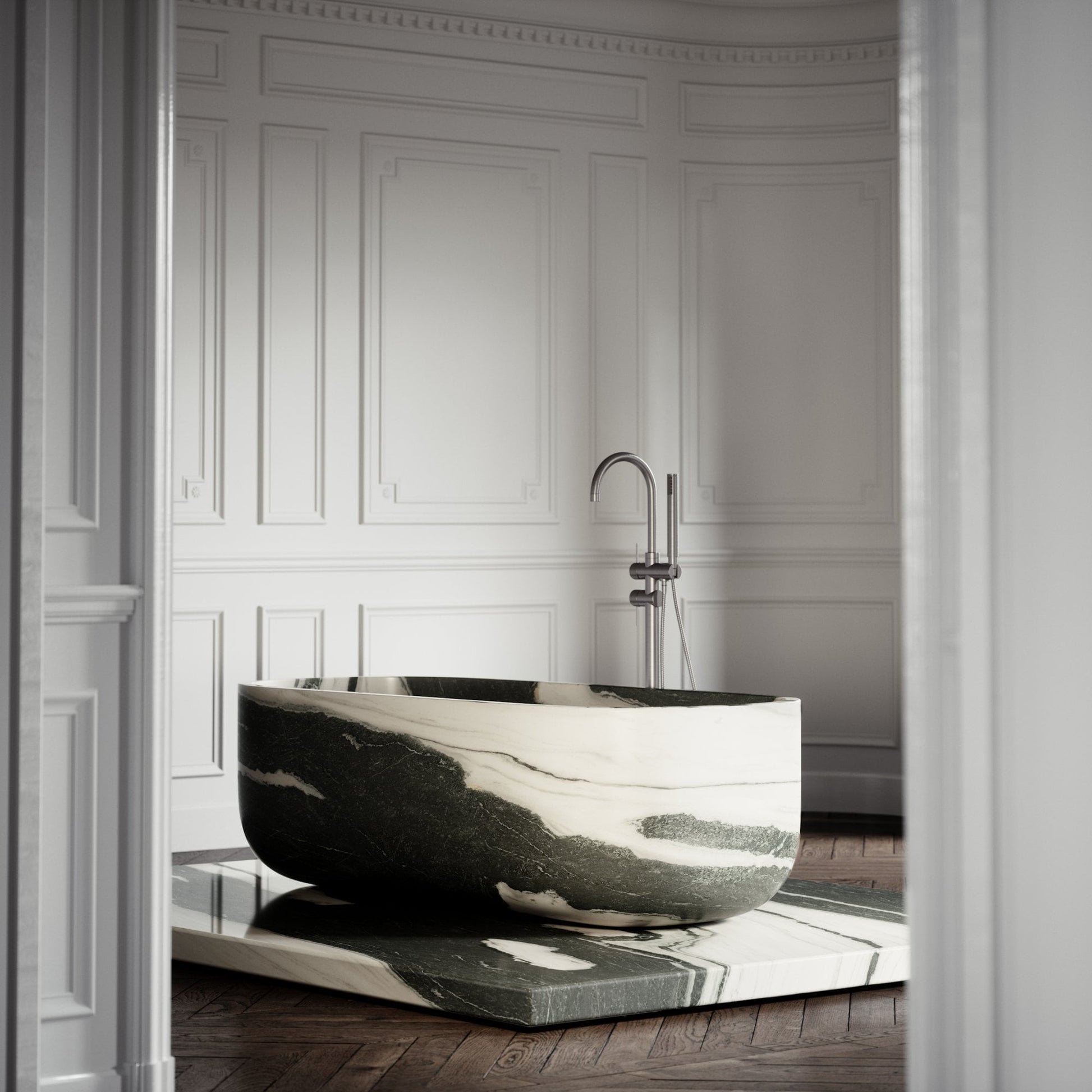 Altamura Panda marble freestanding bathtub luxury stone bath Eden Stone Designs