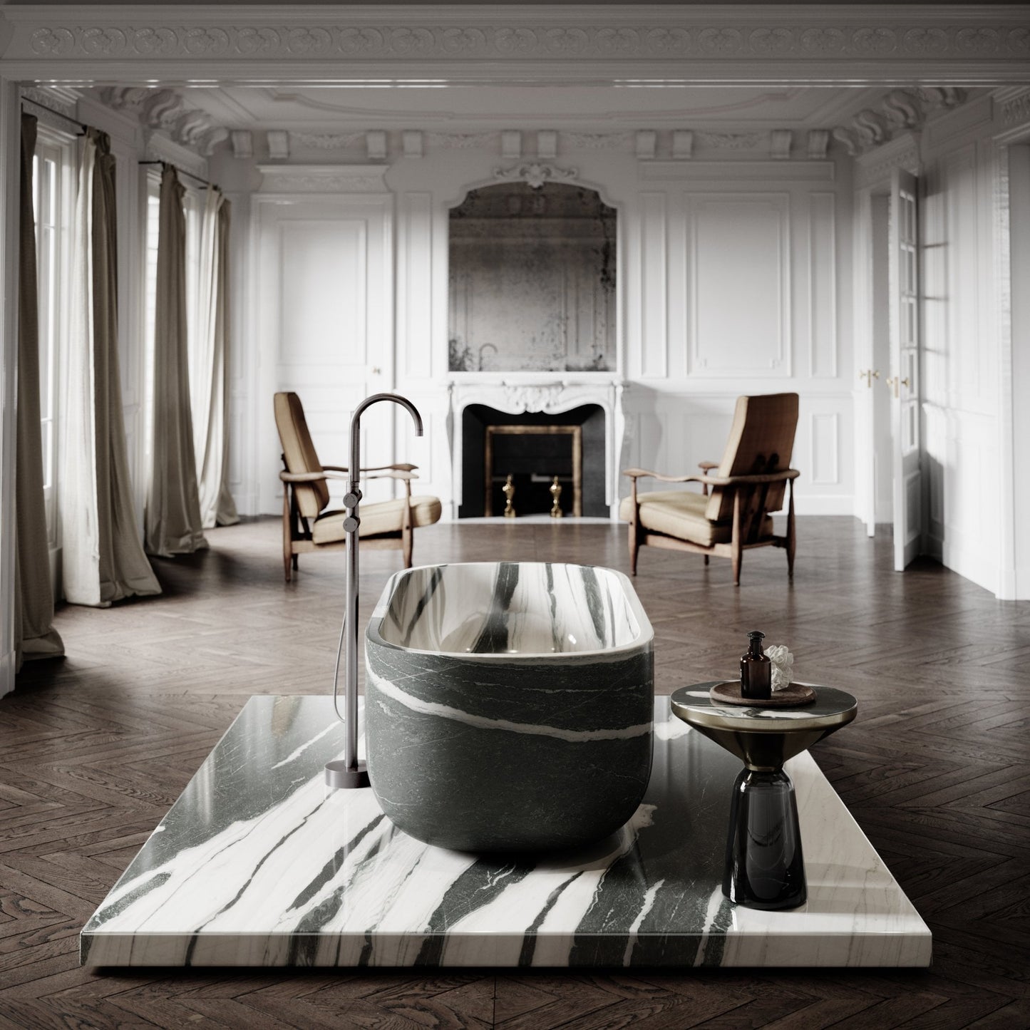 Altamura Panda marble freestanding bathtub luxury bathroom interior Eden Stone Designs