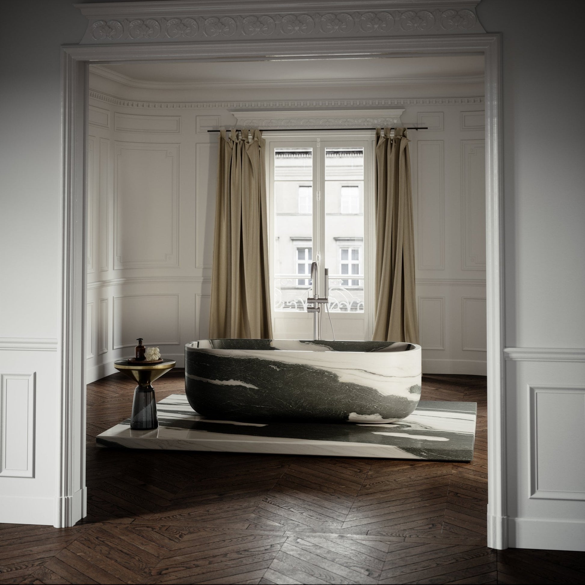 Altamura Panda marble freestanding bathtub luxury bathroom Eden Stone Designs