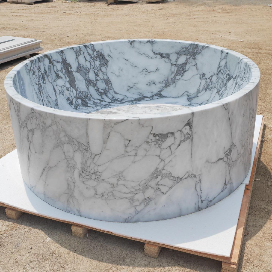 Anfora round Calacatta marble freestanding stone bathtub luxury natural stone tub