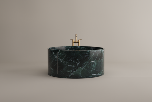 Anfora round green marble freestanding stone bathtub with sculptural minimalist design