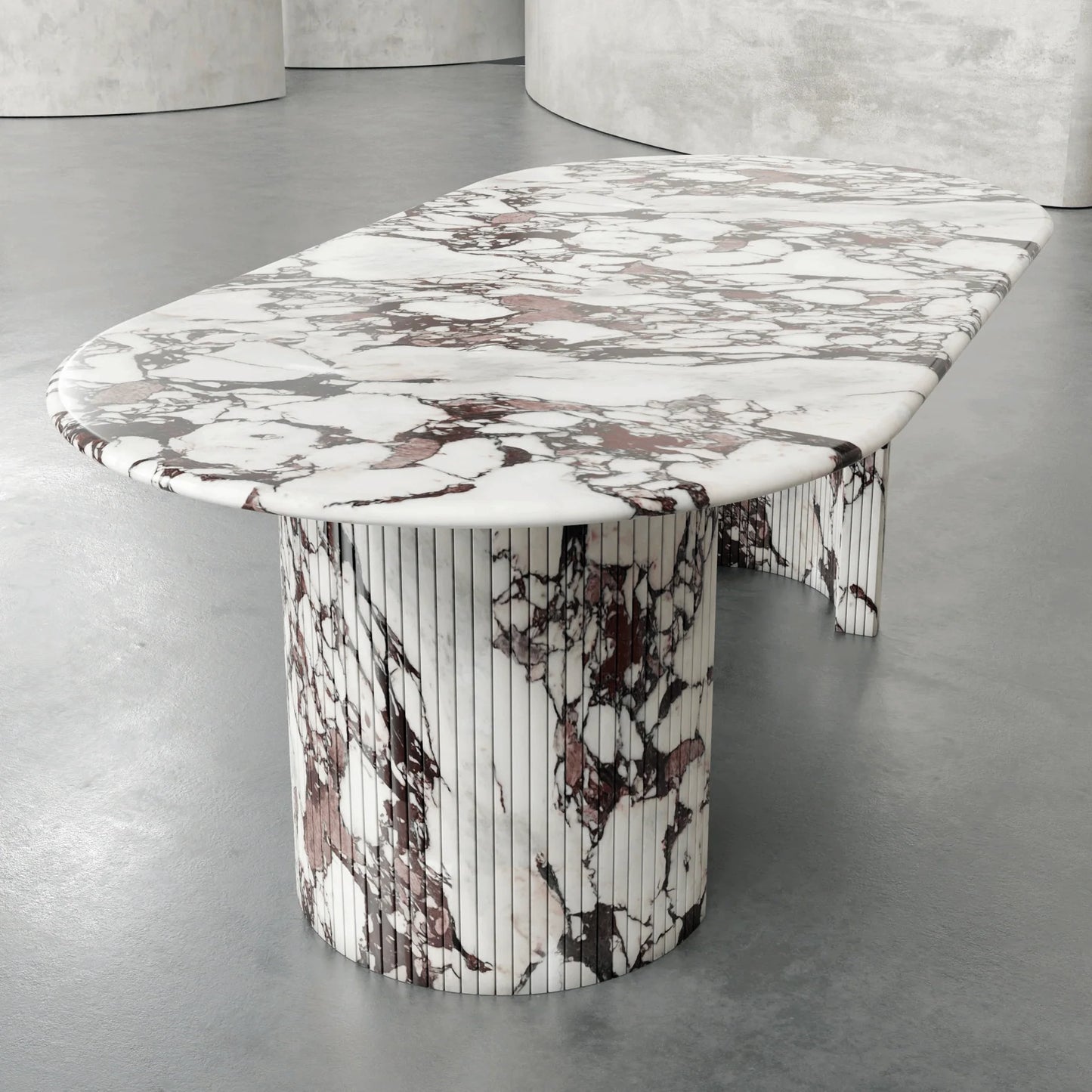 Anzio Calacatta Viola marble dining table with dramatic red and white natural stone veining