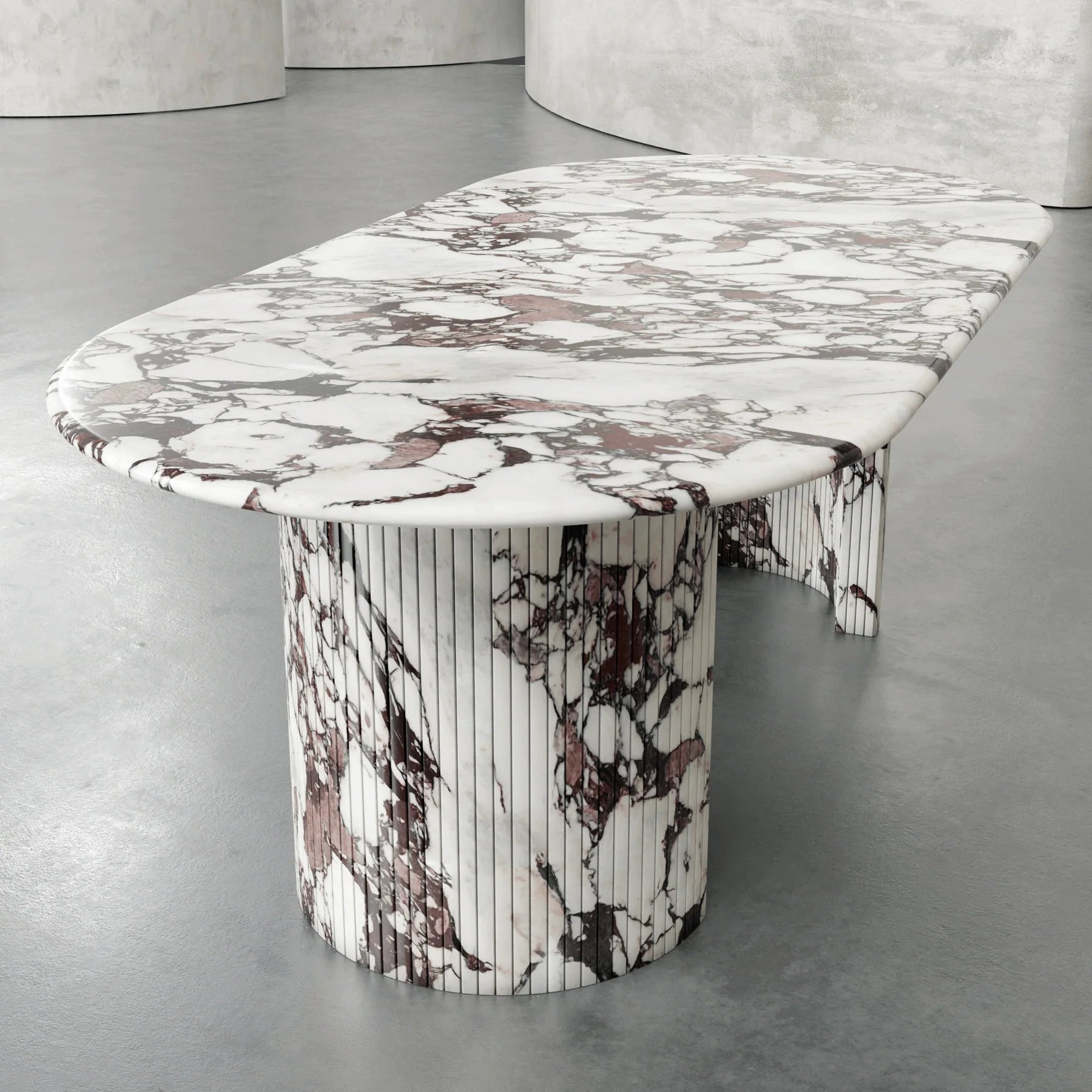 Anzio Calacatta Viola marble dining table with dramatic red and white natural stone veining