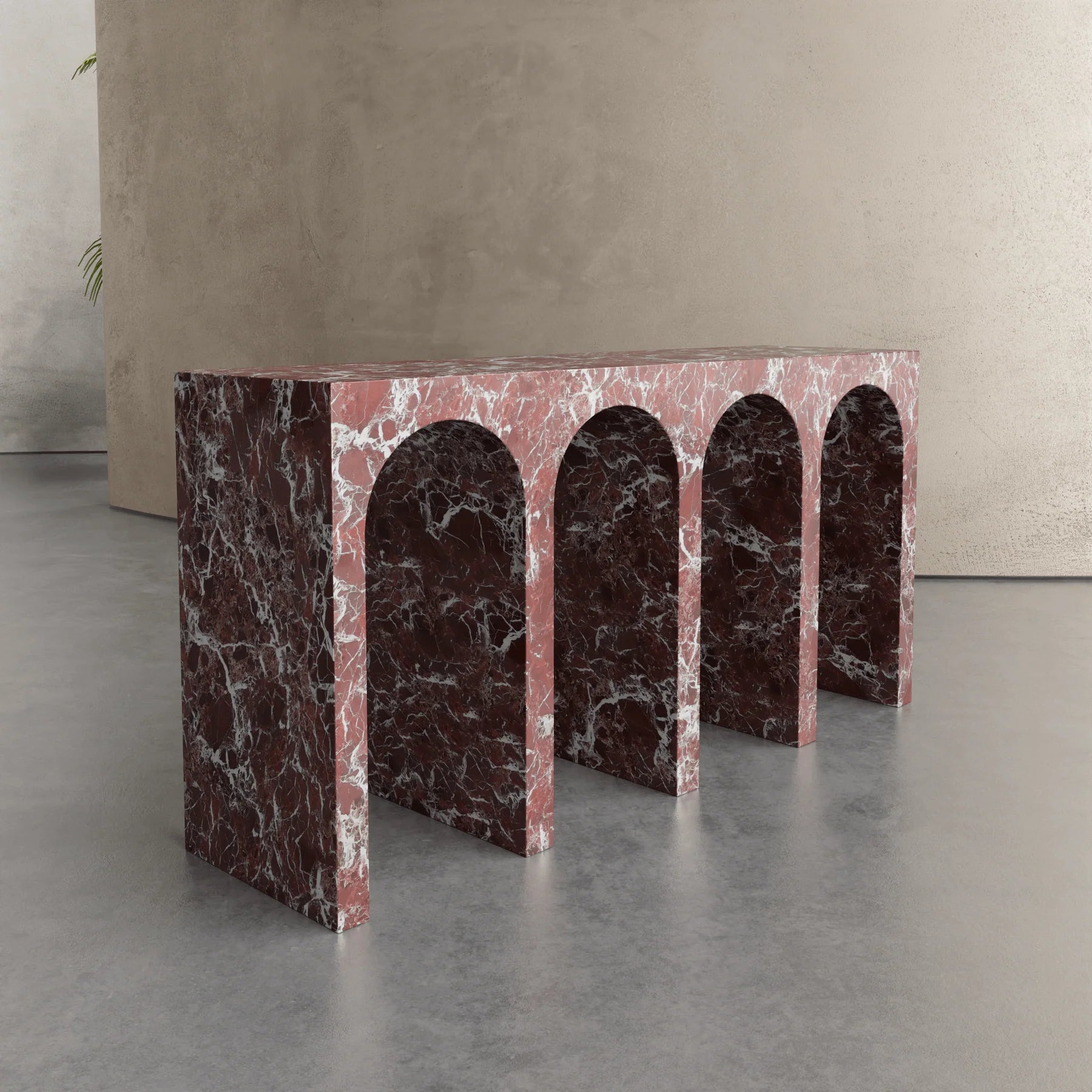 Arca console table in Rosso Levanto marble in luxury interior setting