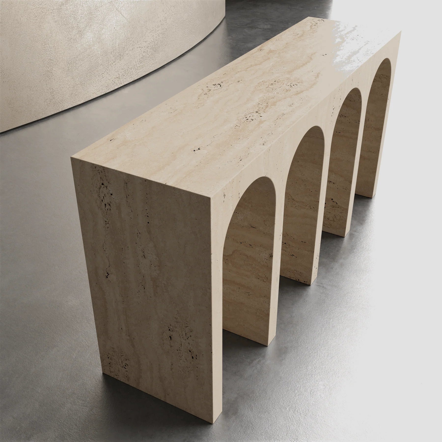 Arca arched console table in travertine stone