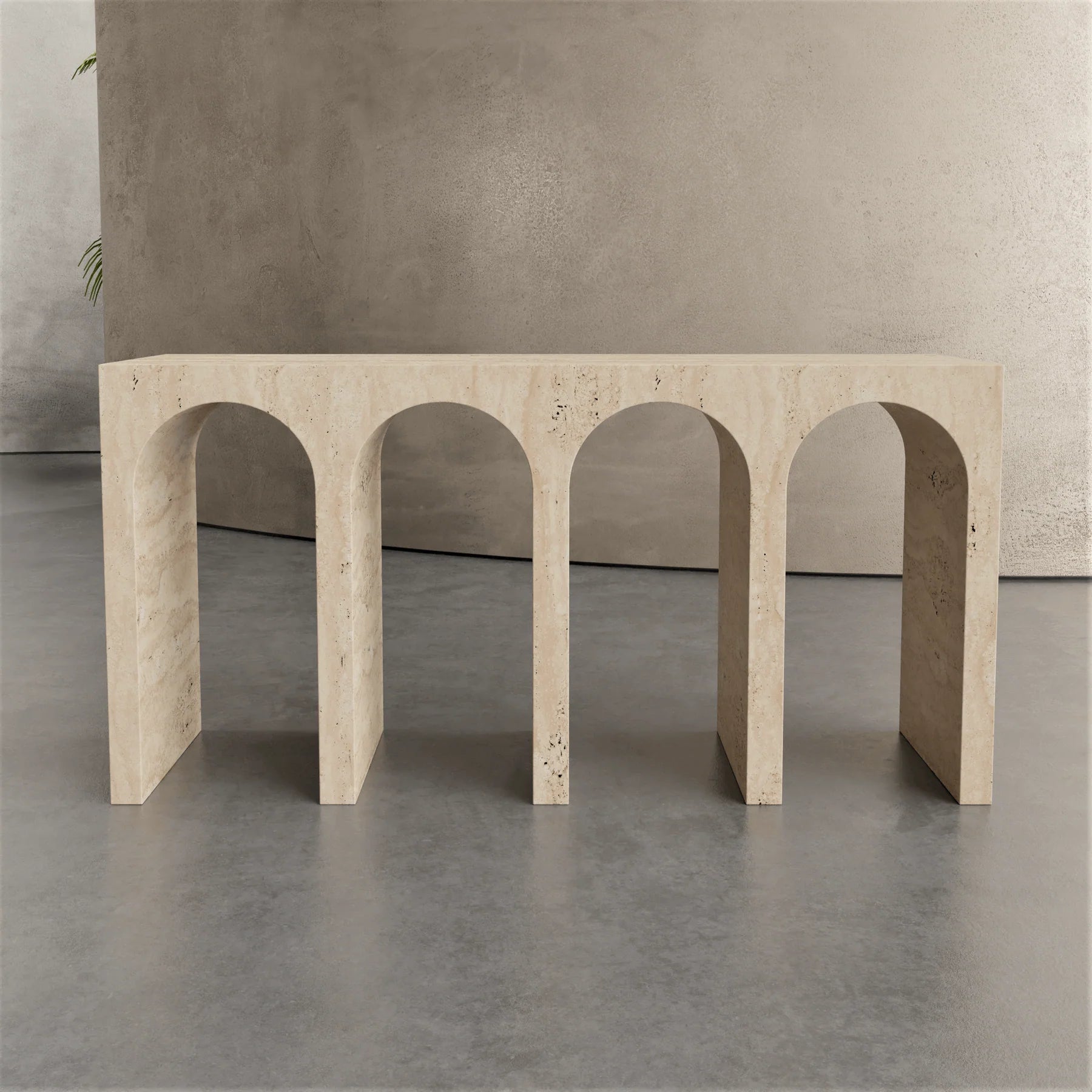 Architectural travertine arched console table