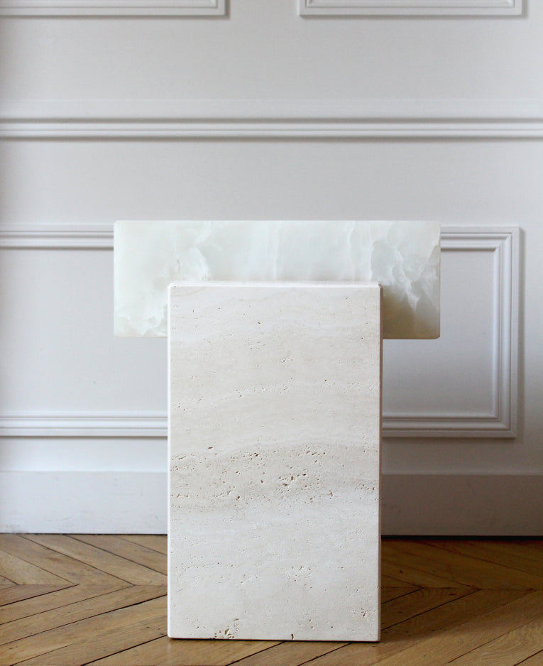 Bari travertine and onyx side table by Eden Stone Designs