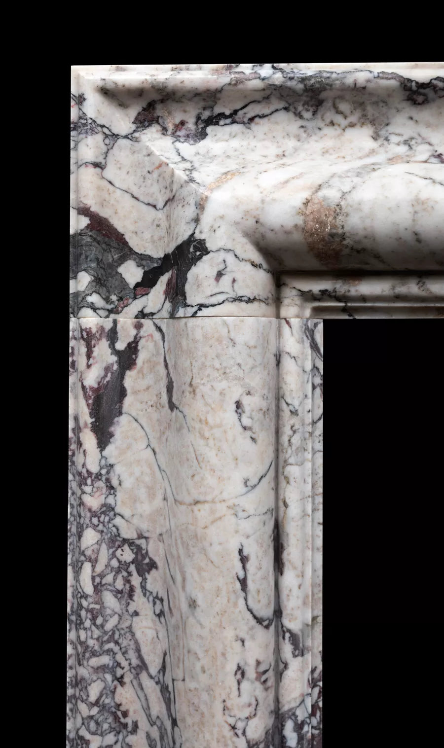 Breccia marble bolection fireplace column detail by Eden Stone Designs