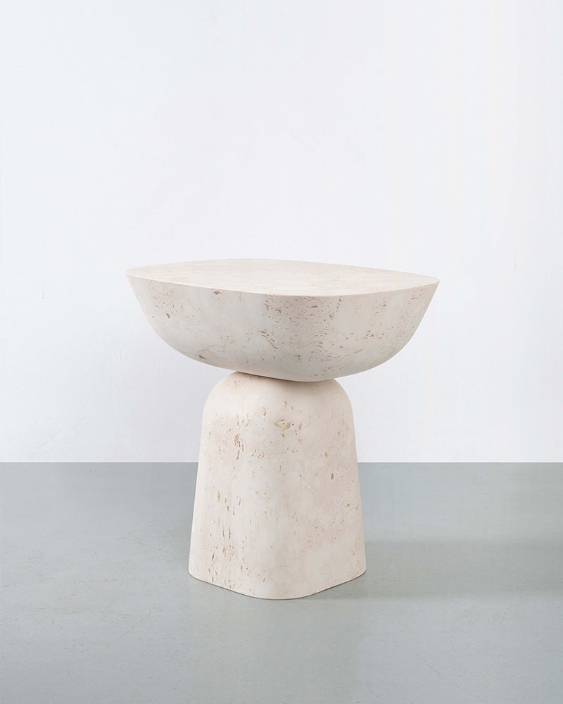 Capri travertine side table sculptural natural stone accent table Eden Stone Designs