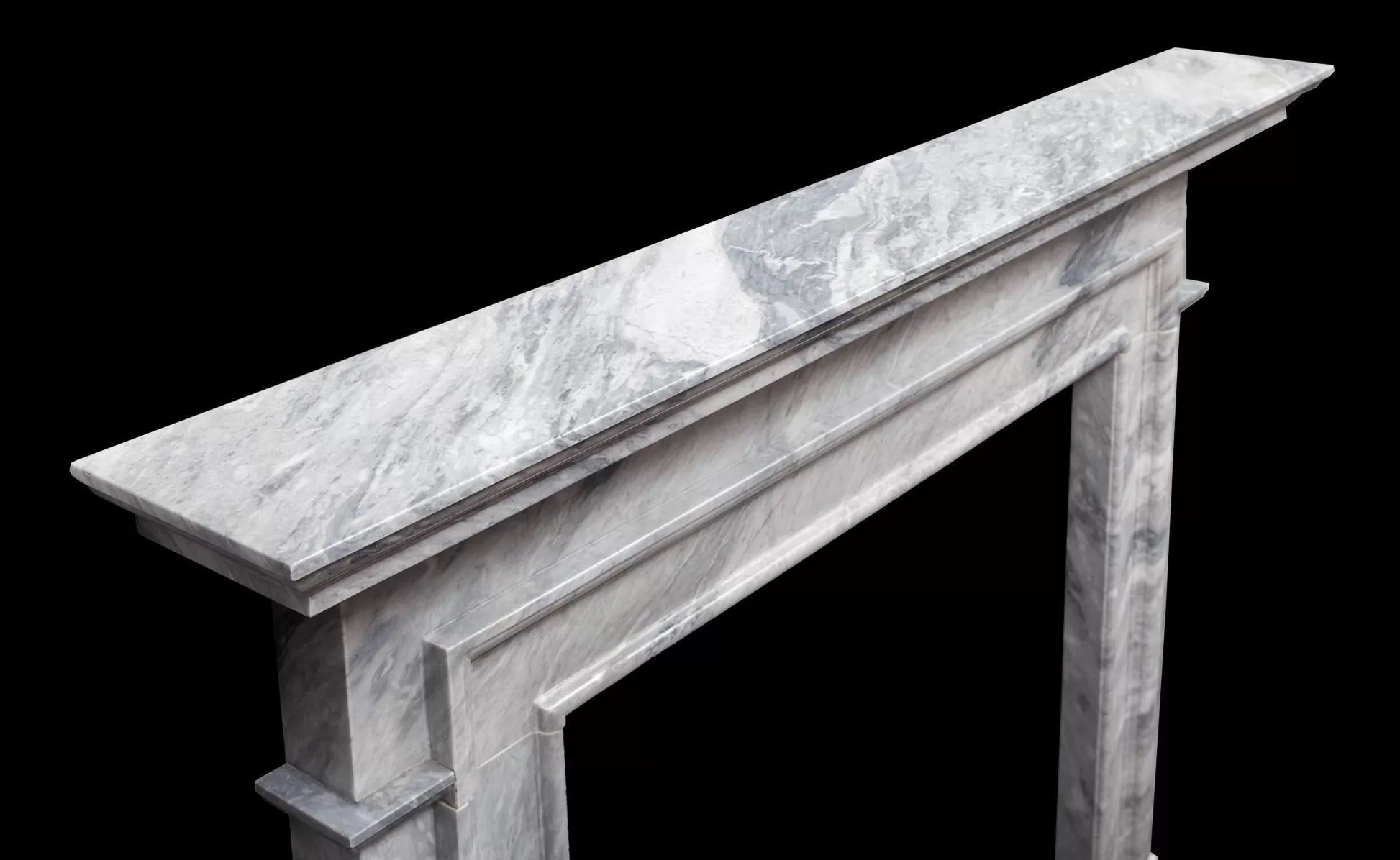 Claremont grey marble fireplace mantel perspective view by Eden Stone Designs