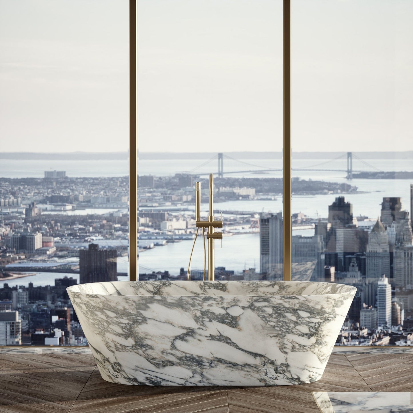 Cosenza Arabescato marble freestanding bathtub luxury stone bath by Eden Stone Designs