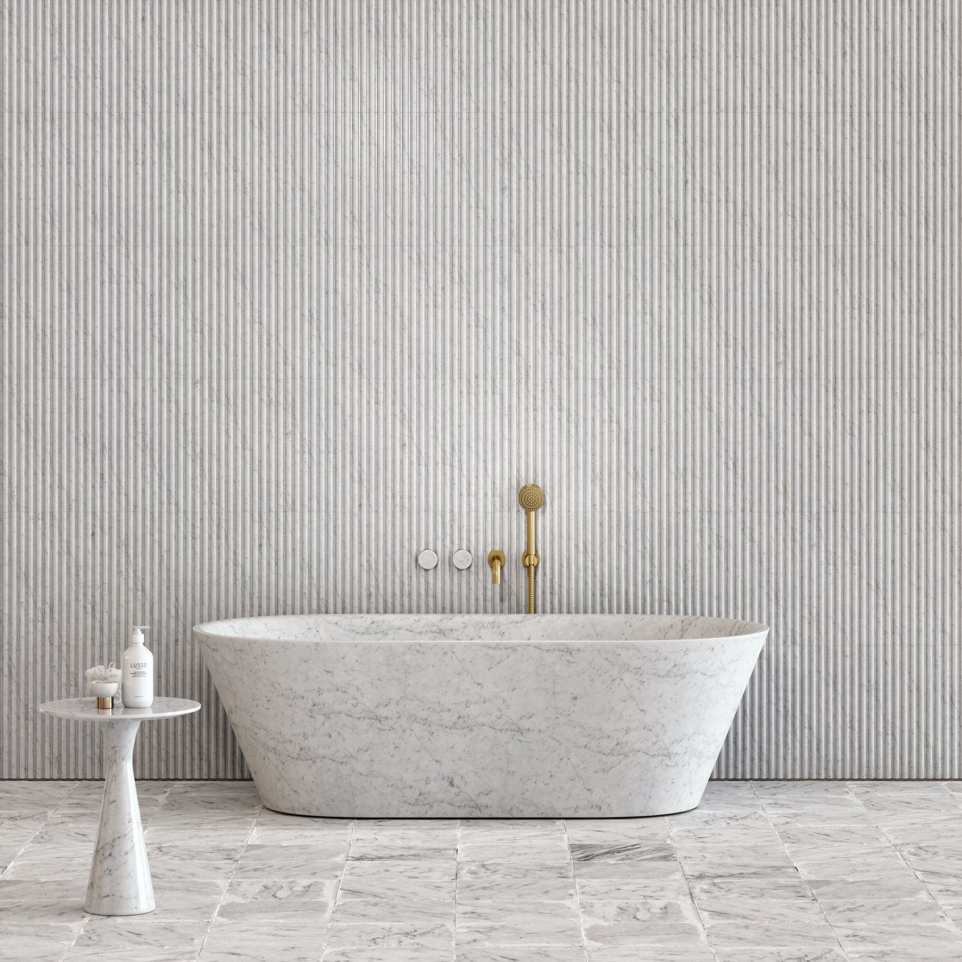 Cosenza Carrara marble freestanding bathtub luxury stone bath by Eden Stone Designs