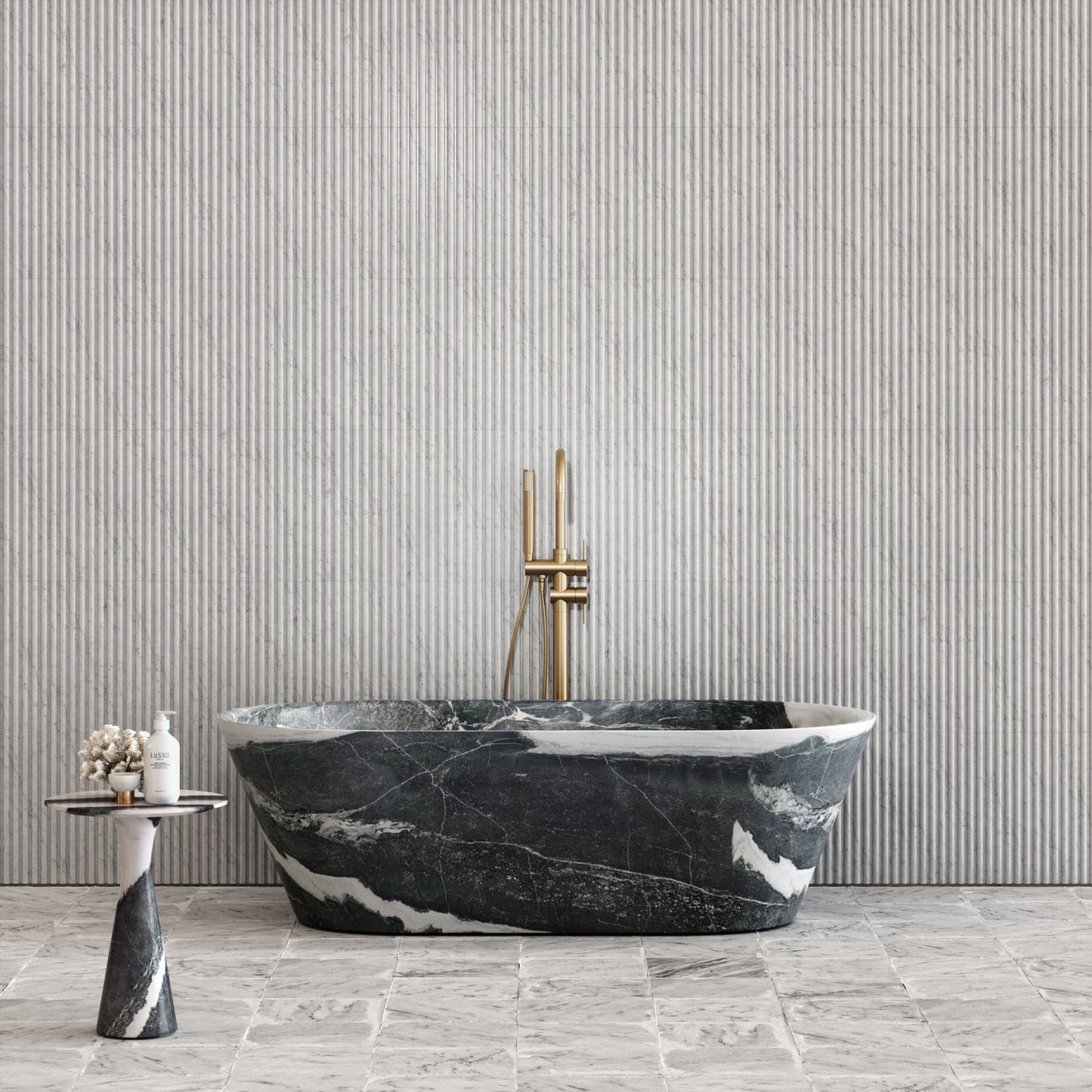 Cosenza panda marble freestanding bathtub luxury stone bath by Eden Stone Designs