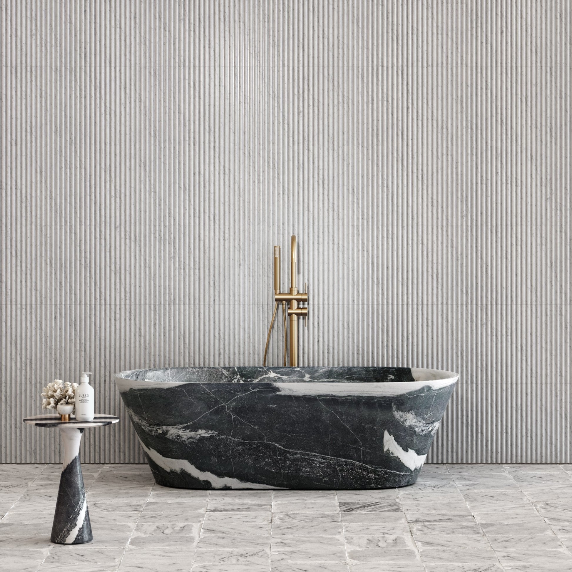 Cosenza panda marble freestanding bathtub luxury stone bath by Eden Stone Designs
