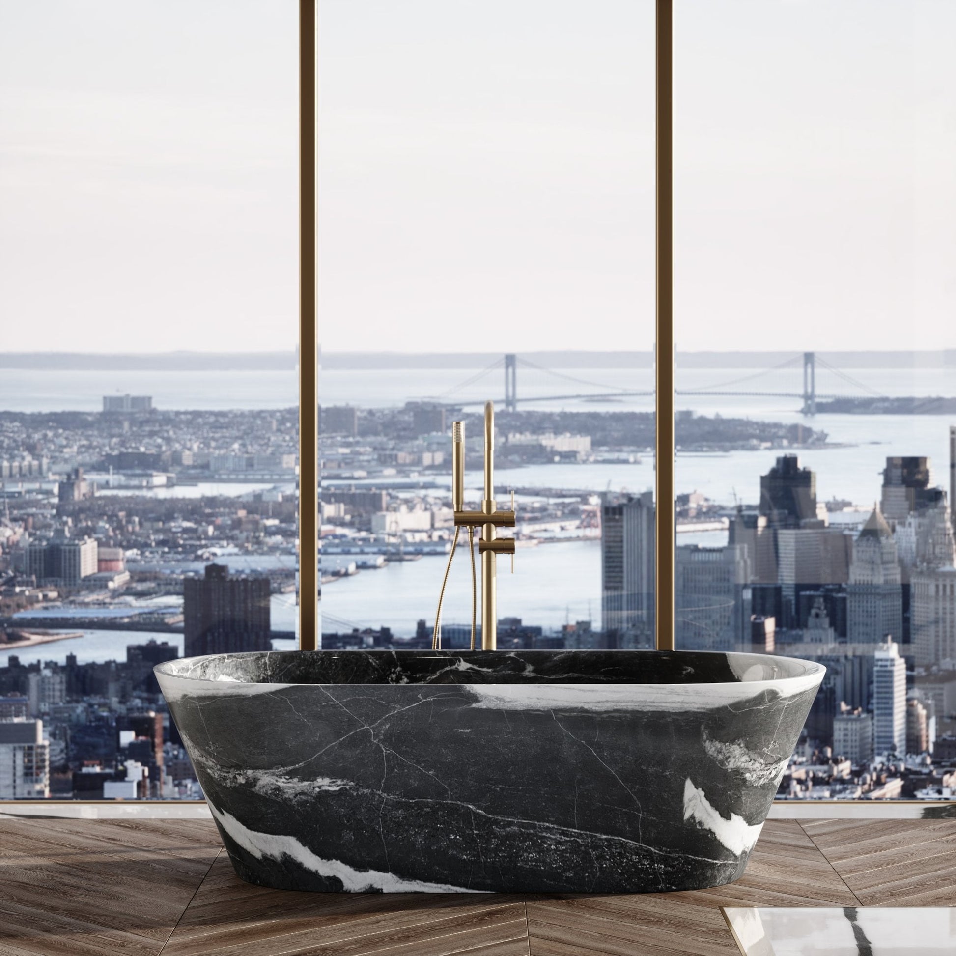 Cosenza panda marble freestanding bathtub luxury stone bath by Eden Stone Designs