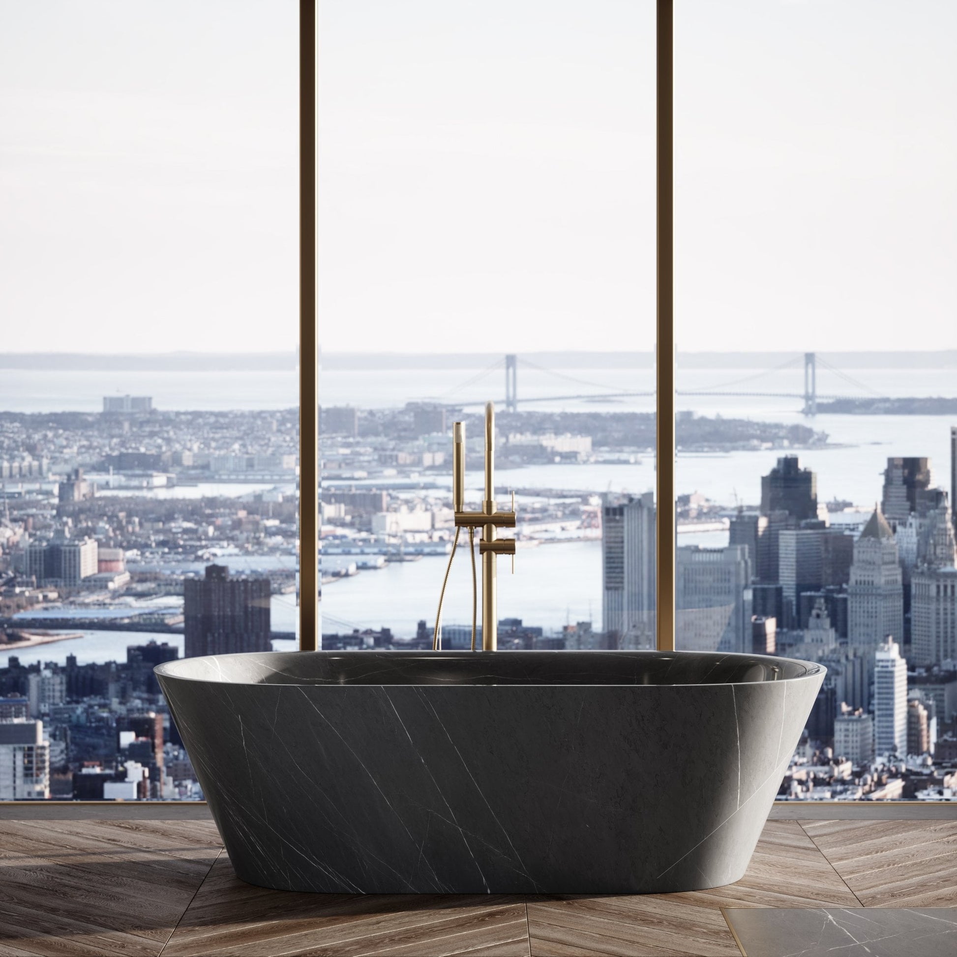 Cosenza Pietra Grey marble freestanding bathtub luxury stone bath by Eden Stone Designs
