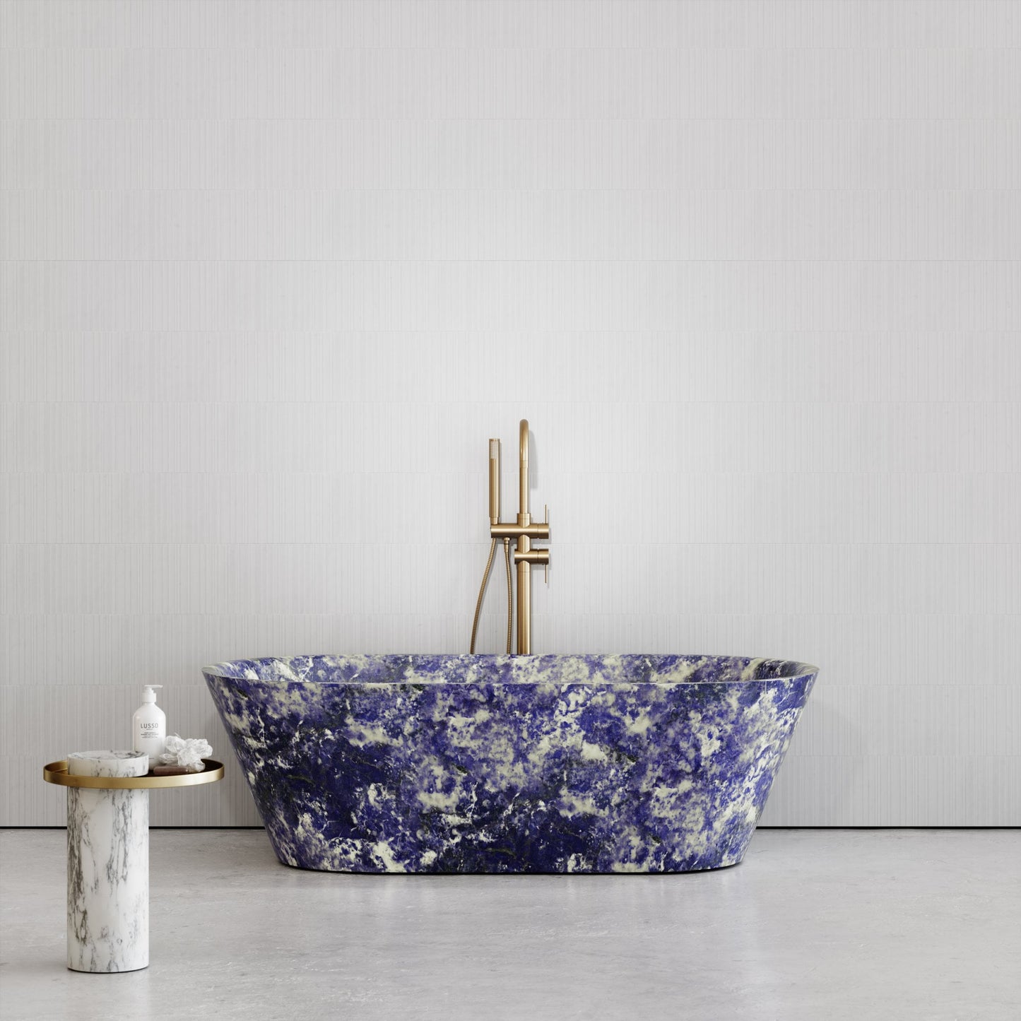 Cosenza sodalite blue marble freestanding bathtub luxury stone bath by Eden Stone Designs
