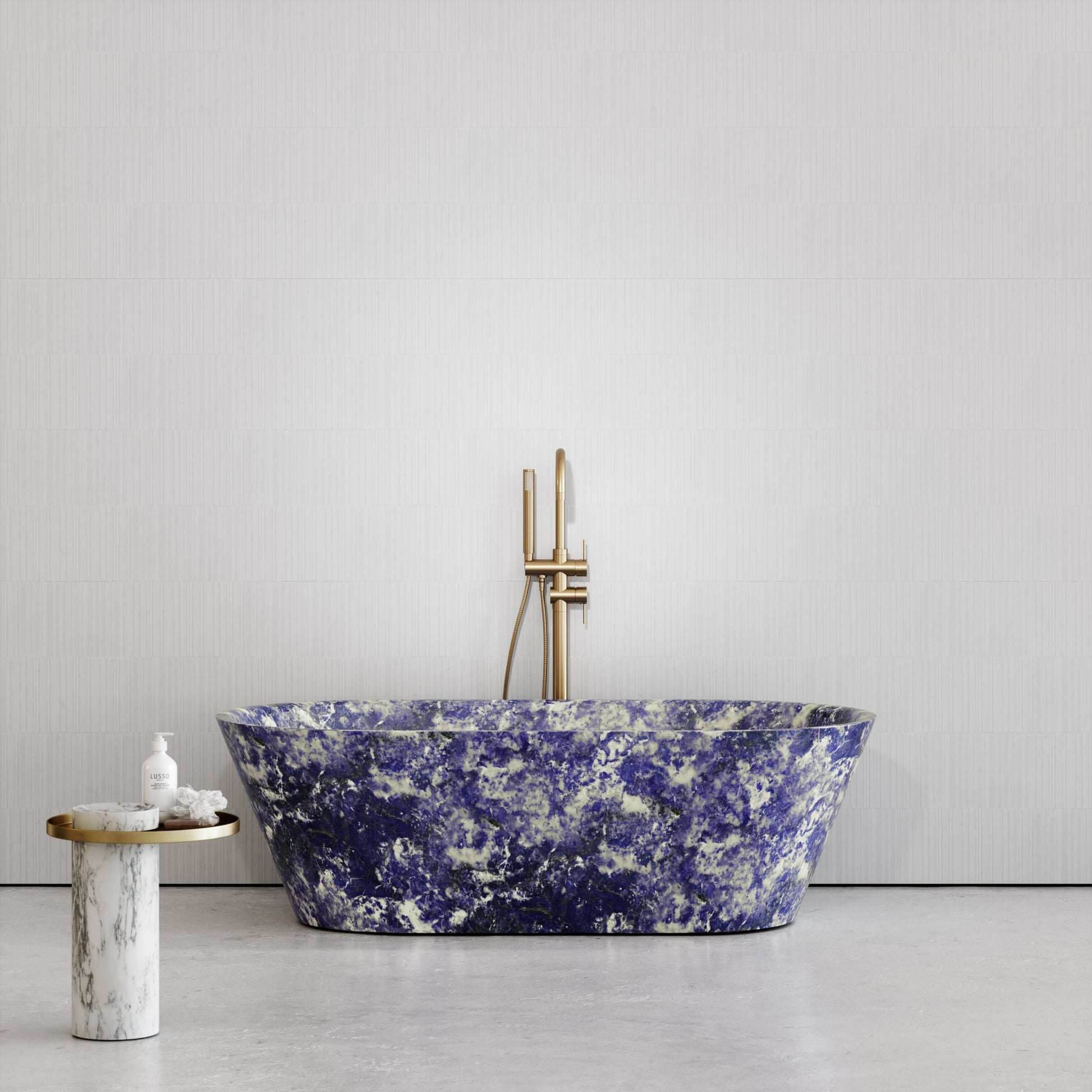 Cosenza sodalite blue marble freestanding bathtub luxury stone bath by Eden Stone Designs