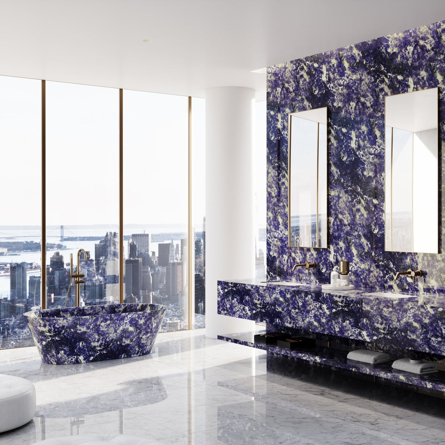 Cosenza sodalite blue marble freestanding bathtub luxury stone bath by Eden Stone Designs