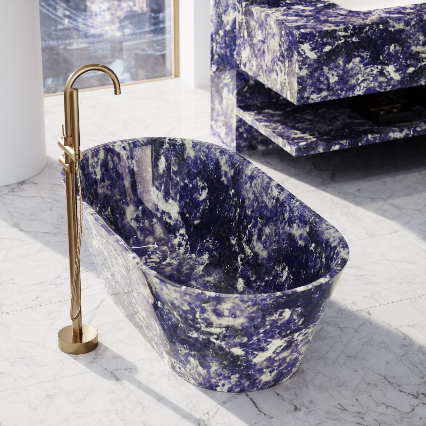 Cosenza sodalite blue marble freestanding bathtub luxury stone bath by Eden Stone Designs