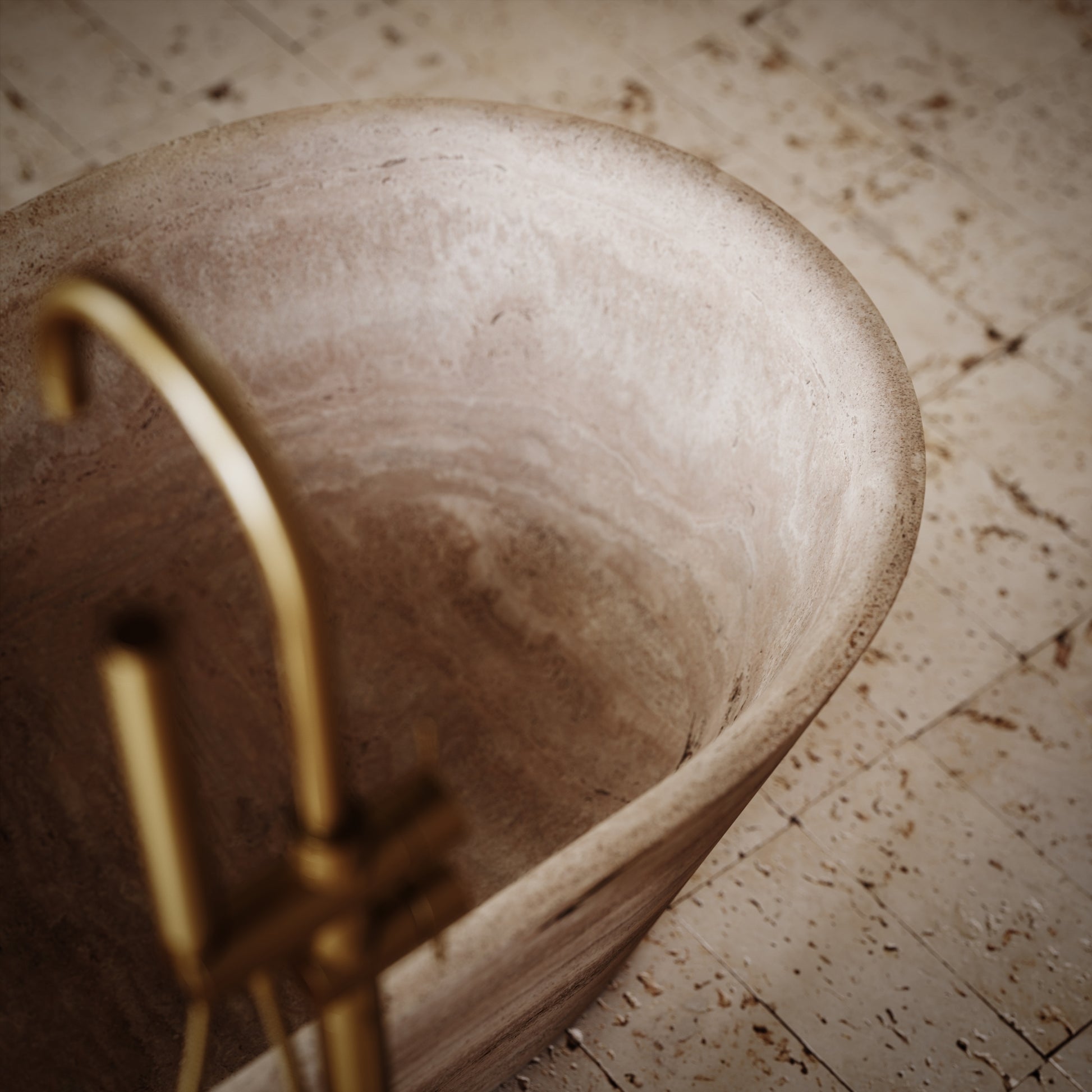Cosenza travertine freestanding bathtub detail natural stone texture by Eden Stone Designs