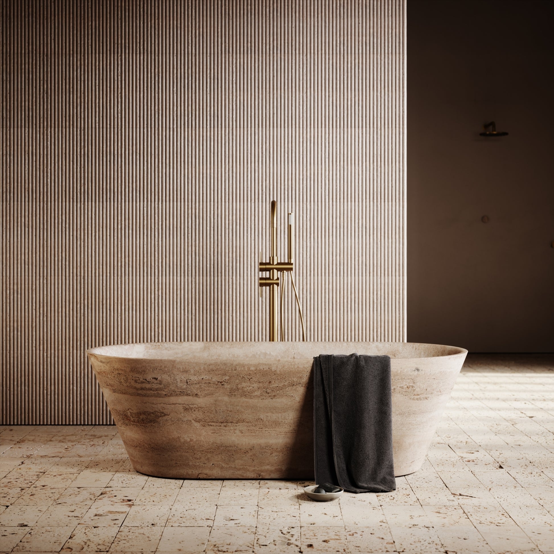 Cosenza freestanding travertine bathtub luxury stone bath by Eden Stone Designs