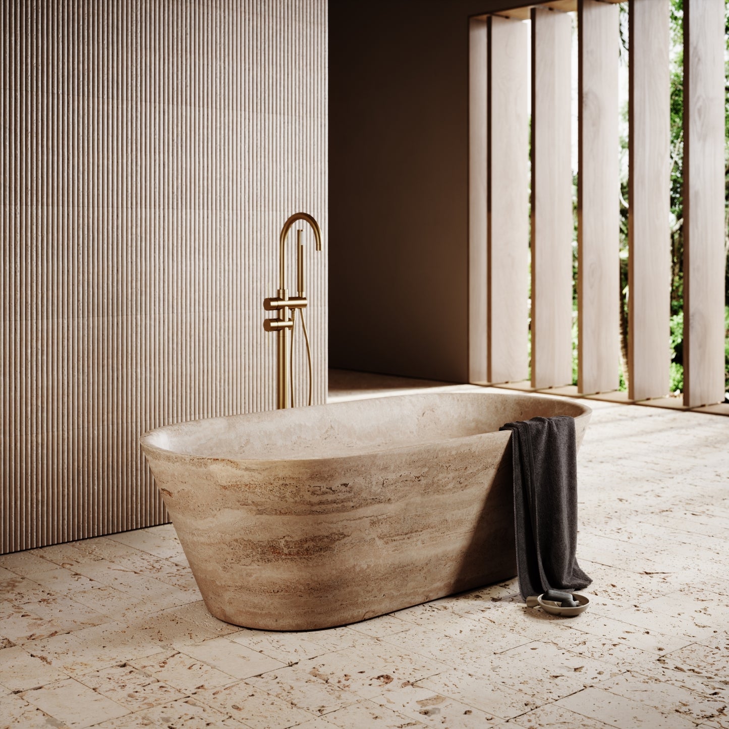 Cosenza travertine freestanding bathtub luxury stone bath by Eden Stone Designs