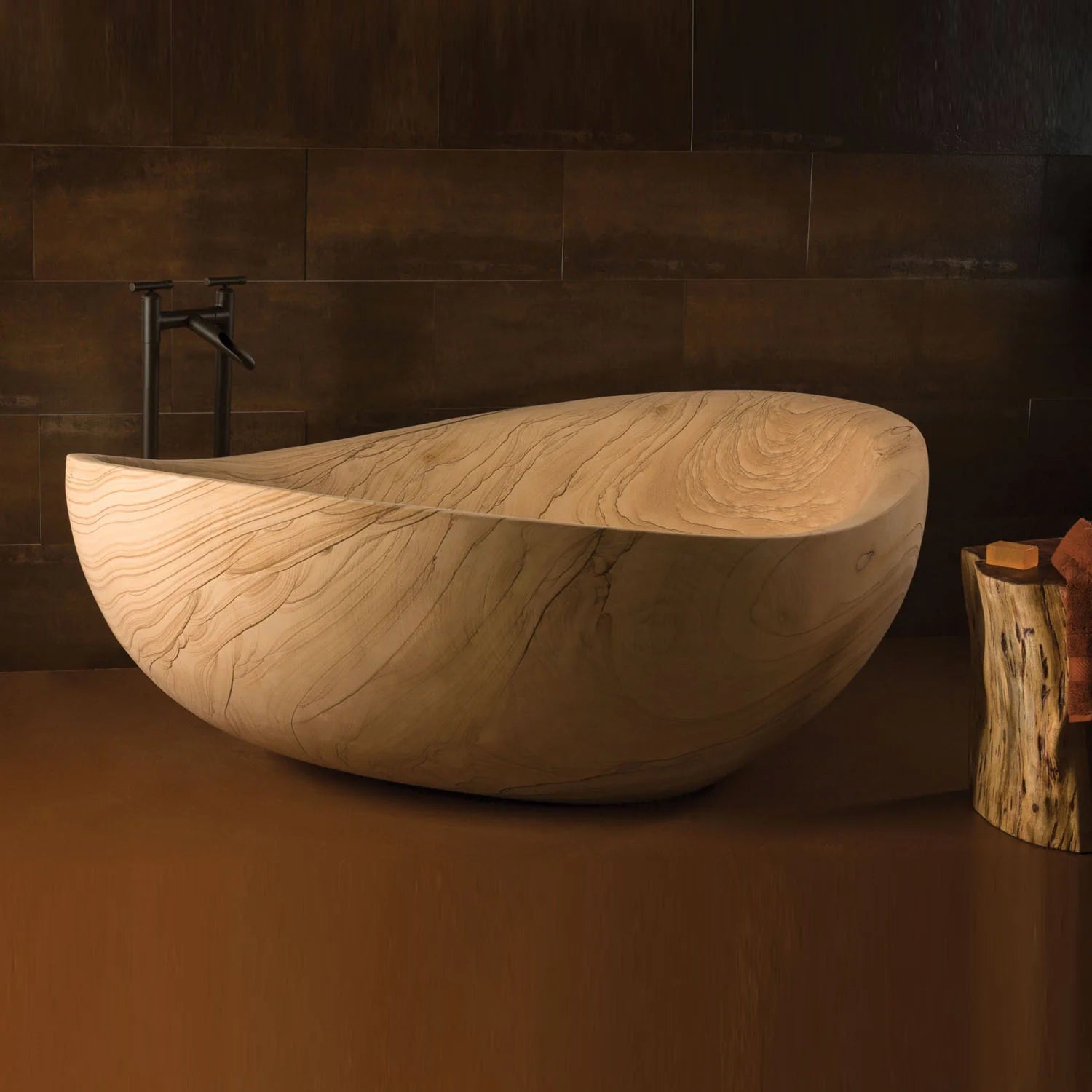 Cremona sculptural natural stone freestanding bathtub luxury bathroom Eden Stone Designs