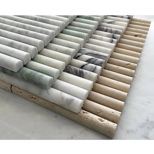 Rounded marble mosaic tiles crafted from natural marble architectural wall tiles by Eden Stone Designs