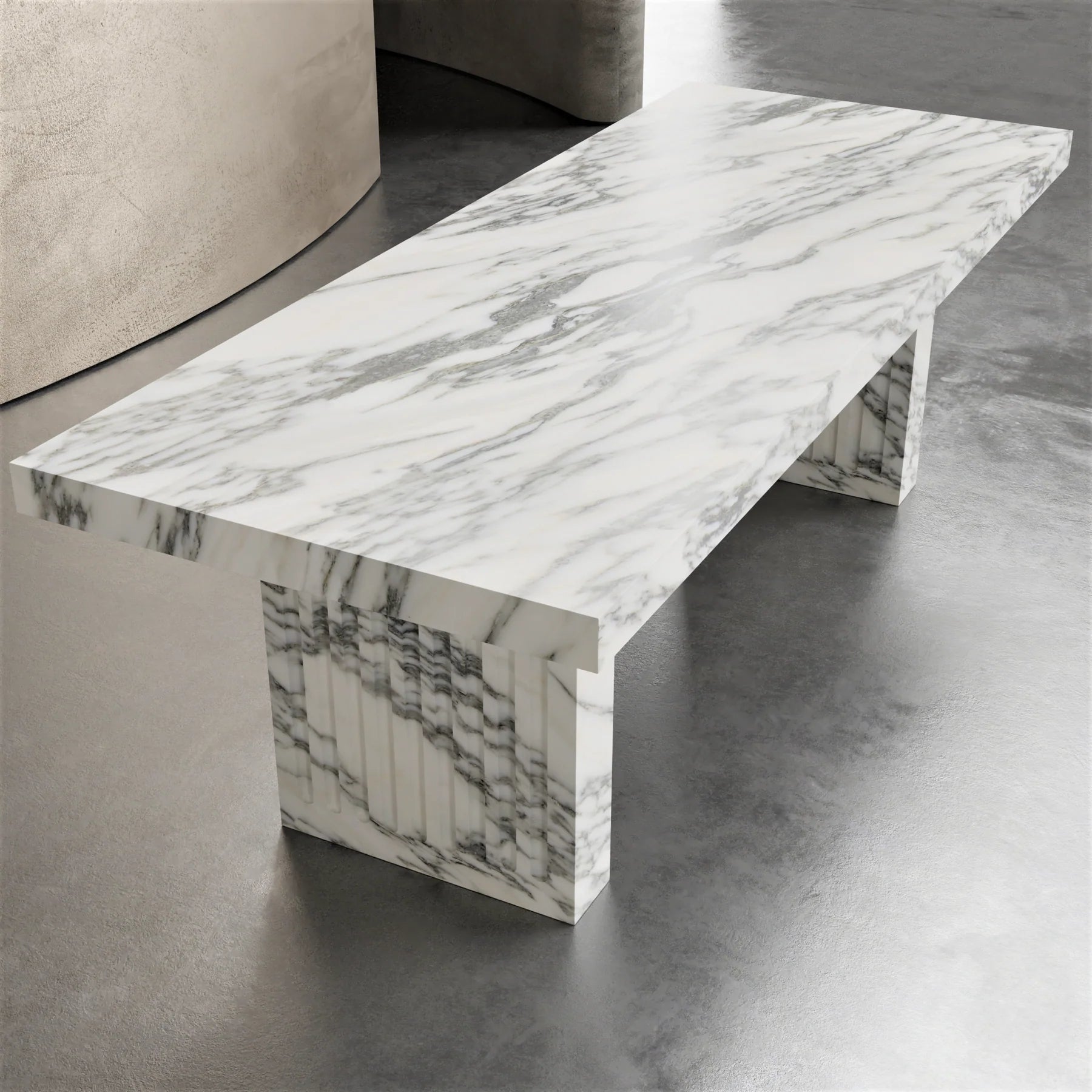 Siena marble dining table by Eden Stone Designs luxury natural marble dining table with sculptural fluted base