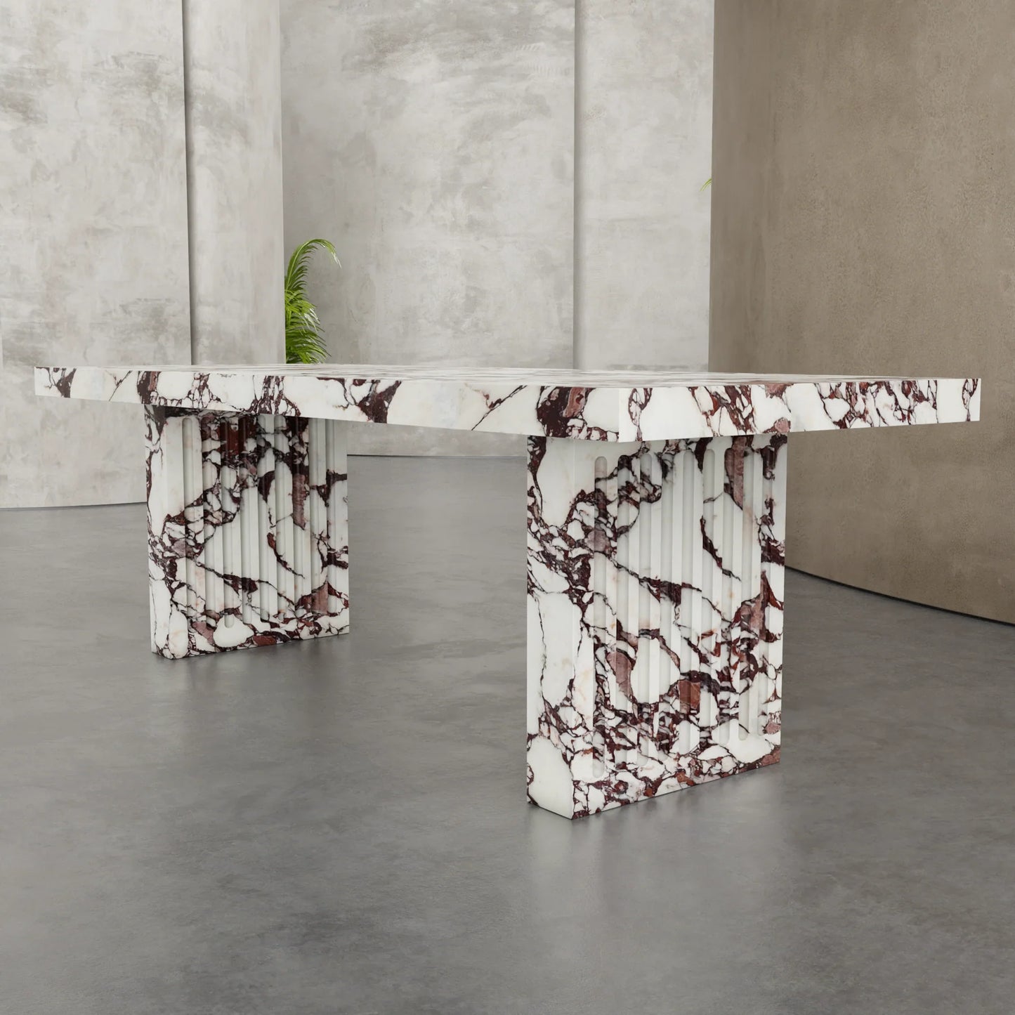 Siena marble dining table by Eden Stone Designs luxury natural marble dining table with dramatic red veining and sculptural base