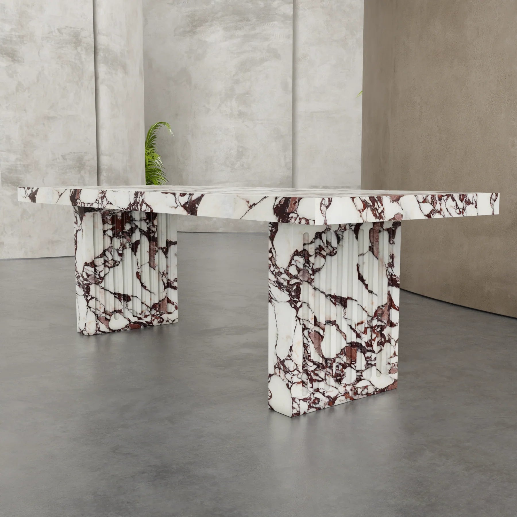 Siena marble dining table by Eden Stone Designs luxury natural marble dining table with dramatic red veining and sculptural base