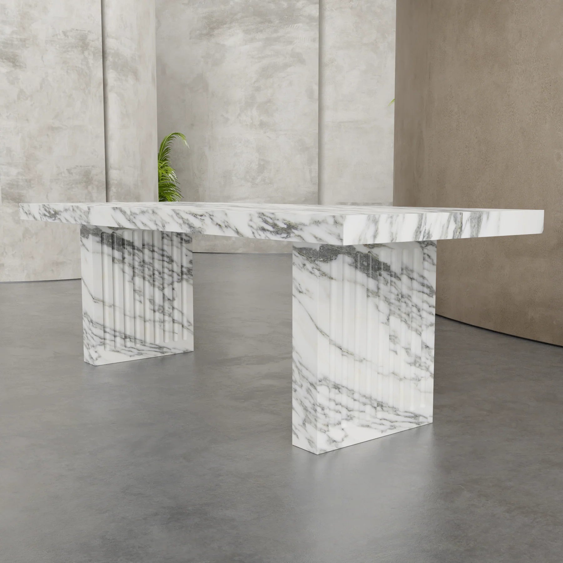 Siena marble dining table by Eden Stone Designs luxury natural marble dining table with sculptural fluted marble base