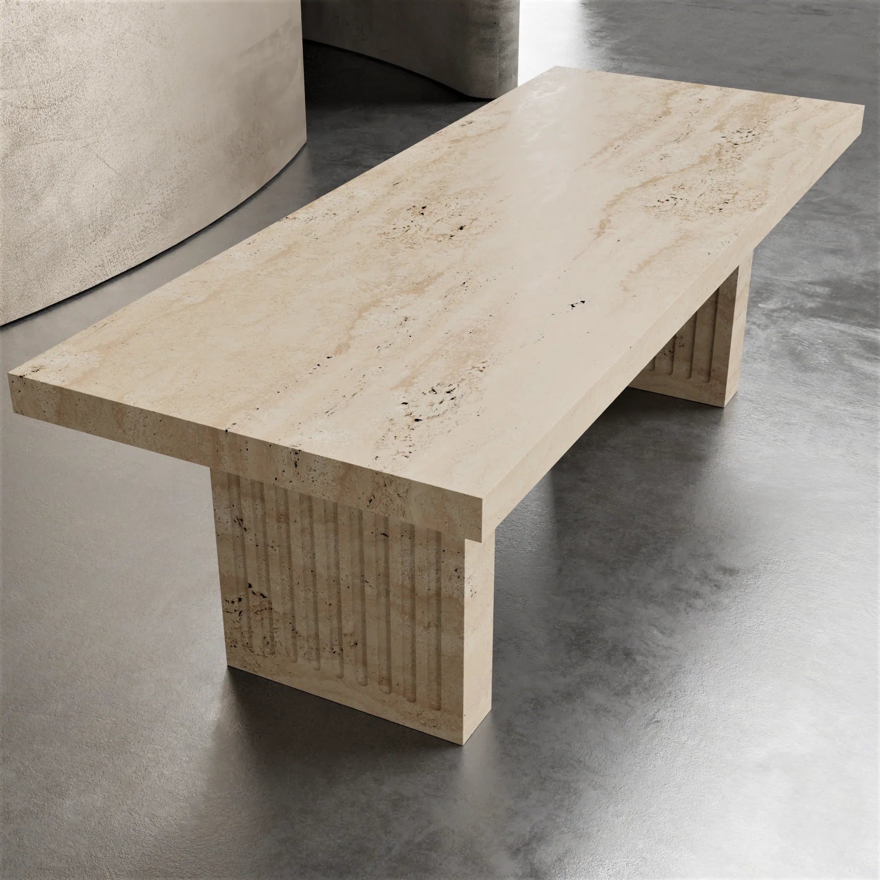 Siena marble dining table by Eden Stone Designs sculptural natural marble dining table with architectural fluted base