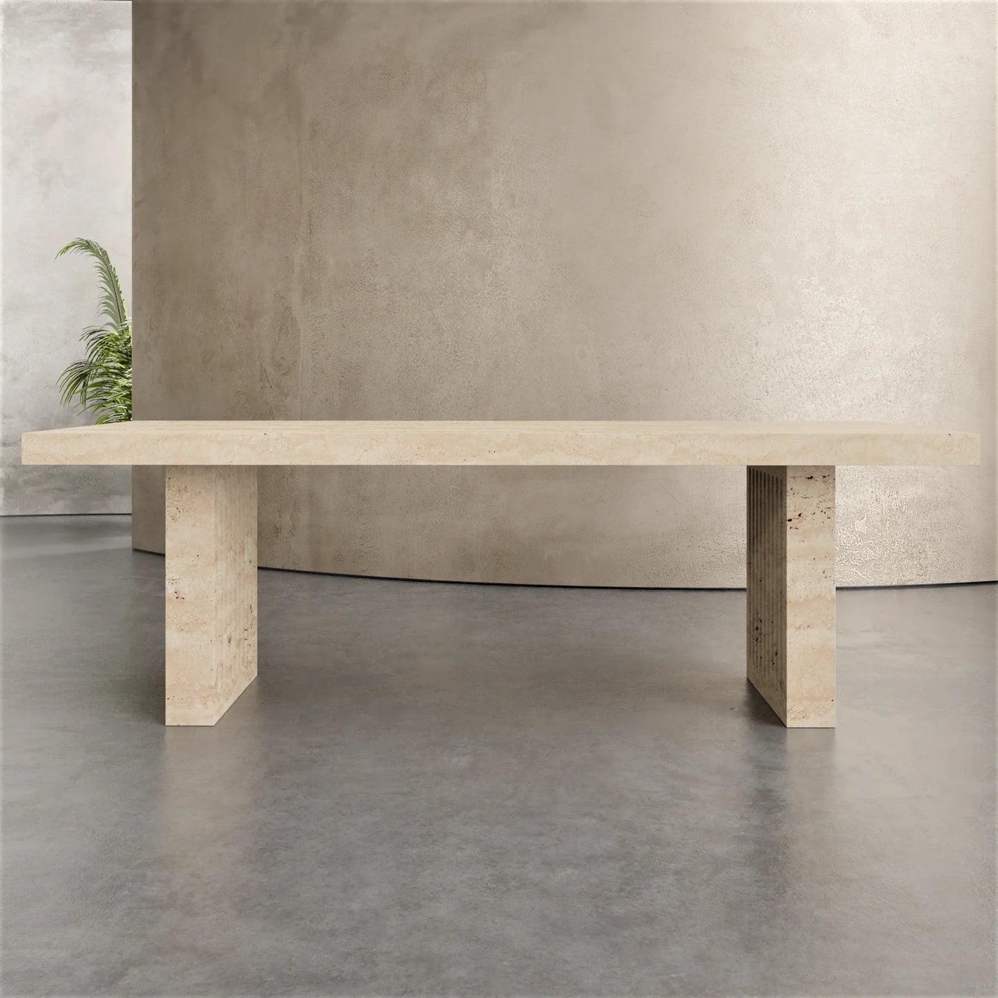 Siena travertine dining table by Eden Stone Designs luxury natural travertine dining table with sculptural architectural base