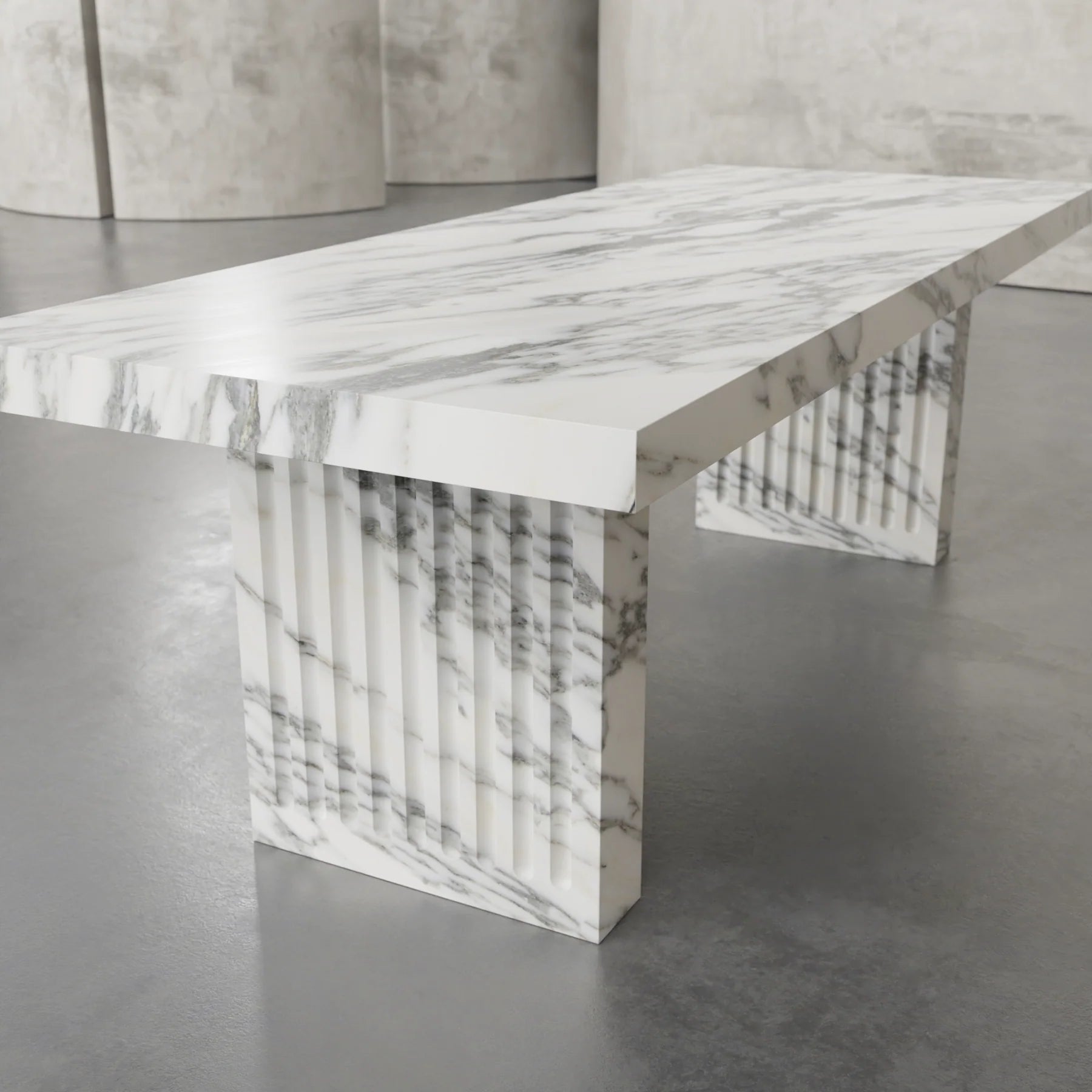 Siena white marble dining table by Eden Stone Designs luxury natural marble dining table with sculptural fluted base