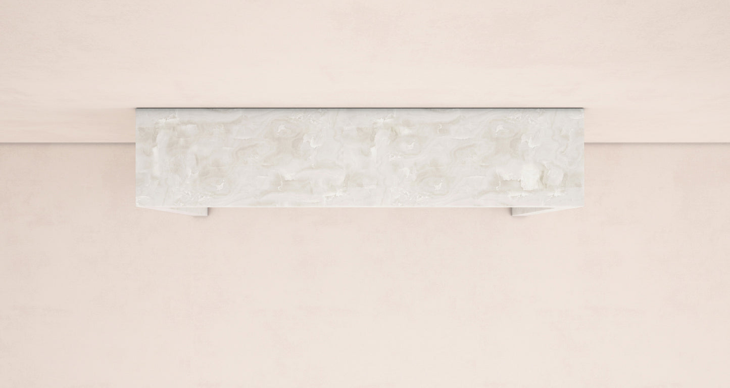Light marble floating mantel from Giacomo fireplace by Eden Stone Designs