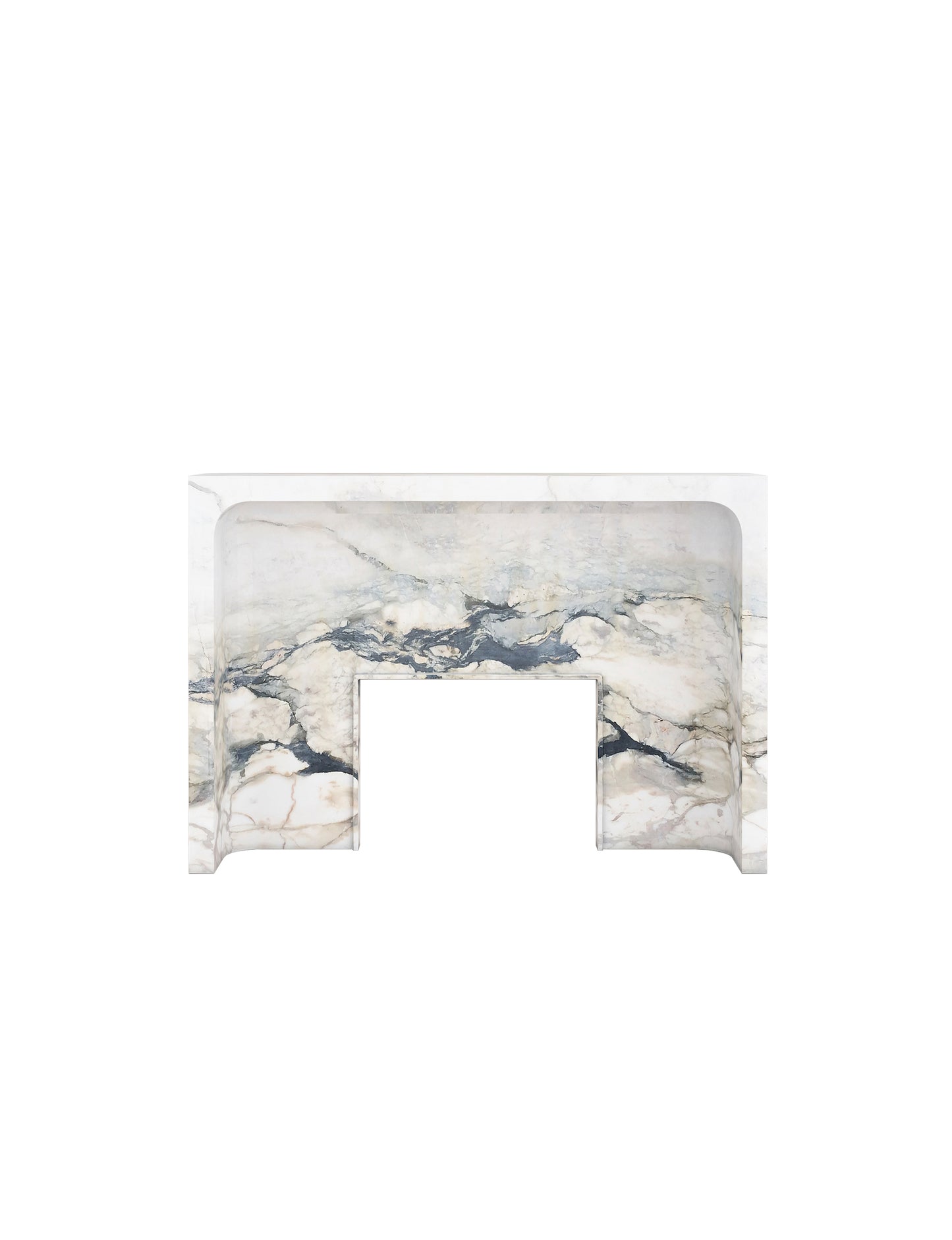 Giacomo marble fireplace with dramatic natural stone veining