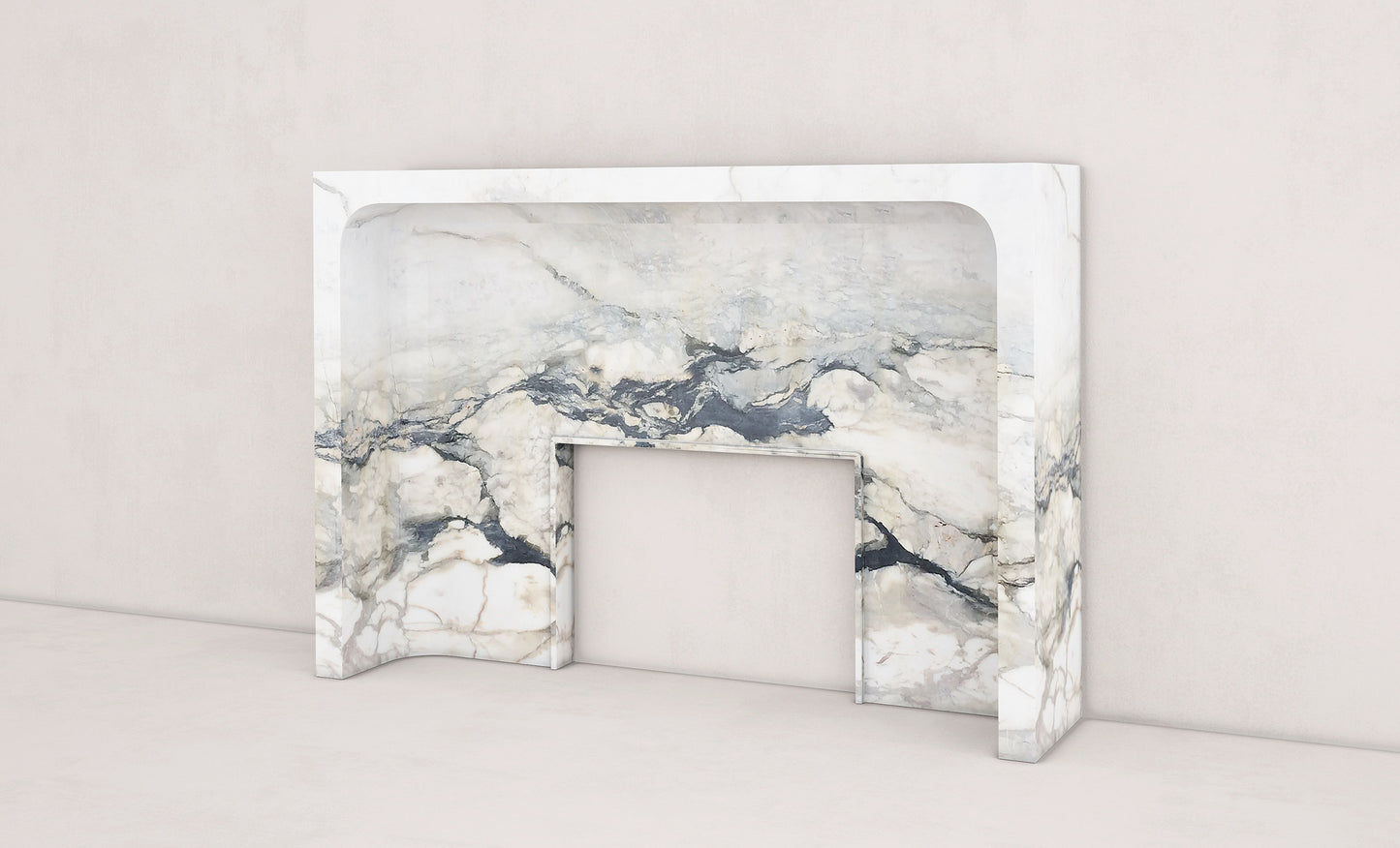 Giacomo marble fireplace by Eden Stone Designs with expressive stone veining
