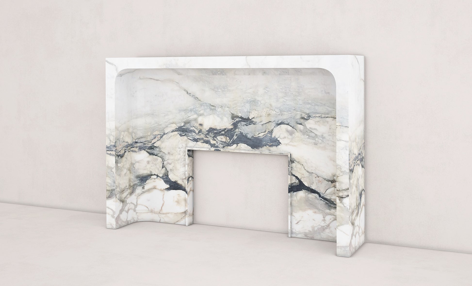 Giacomo marble fireplace by Eden Stone Designs with expressive stone veining