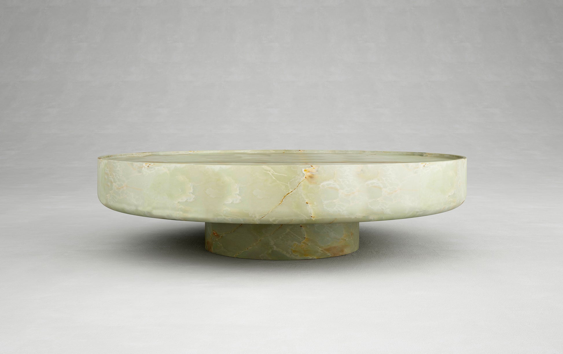 Giardino green onyx coffee table front view round luxury stone coffee table by Eden Stone Designs